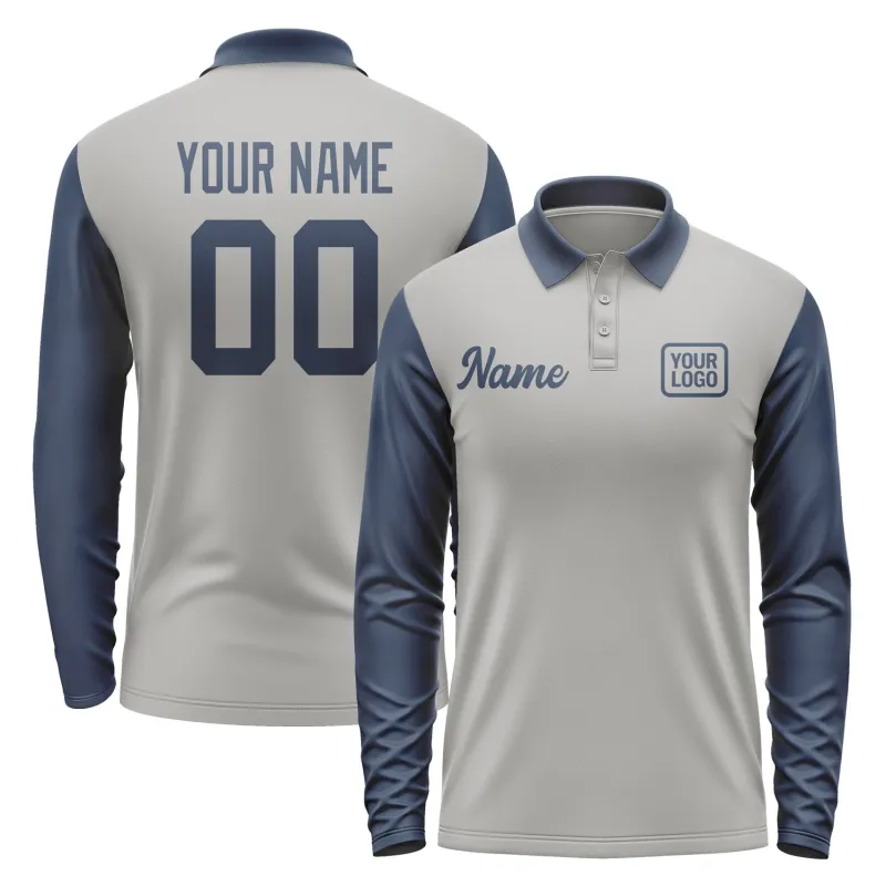 Custom Gray Blue Long Sleeve Polo Shirt sold by Tailorly