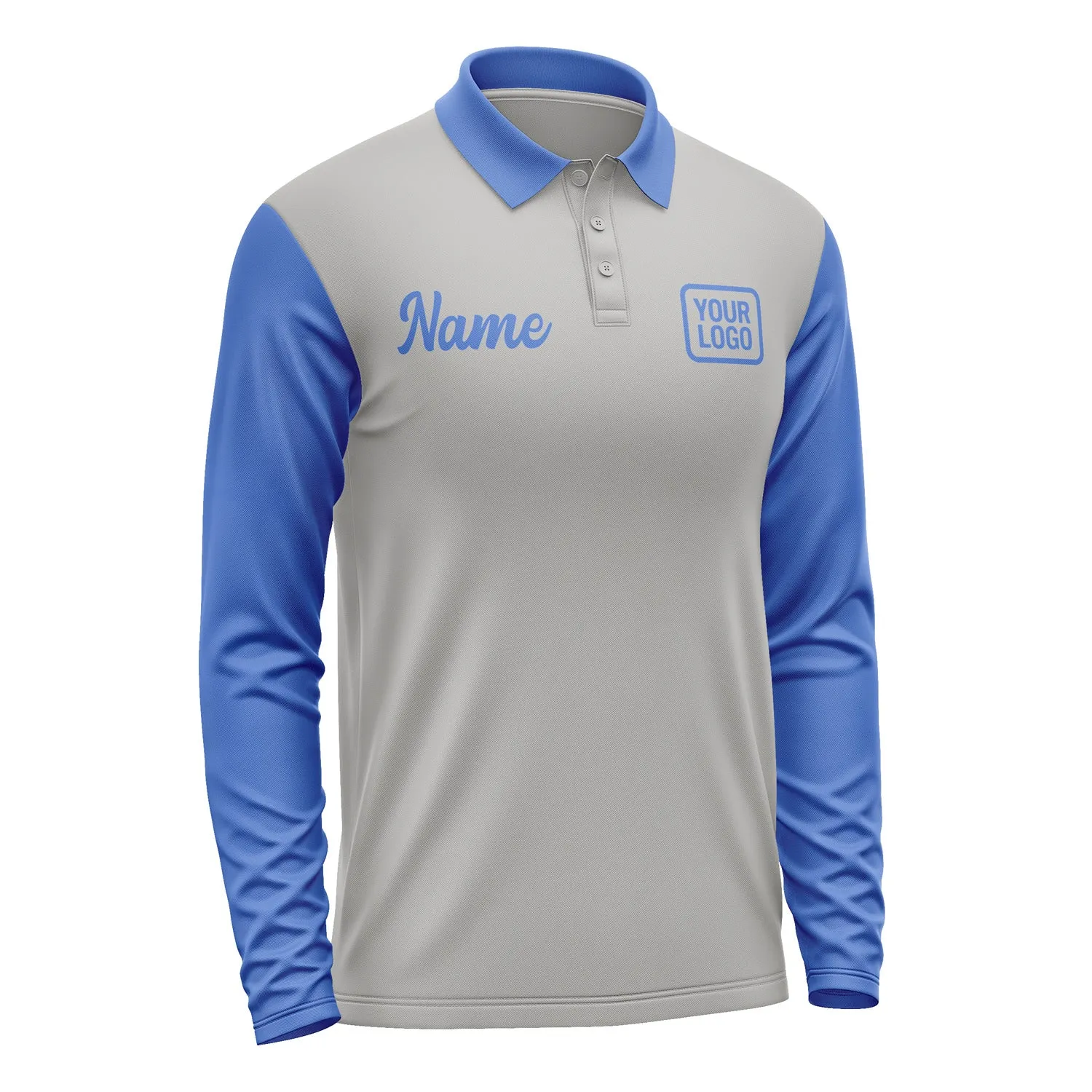 Custom Gray Sky Blue Long Sleeve Polo Shirt sold by Tailorly product image thumbnail 4