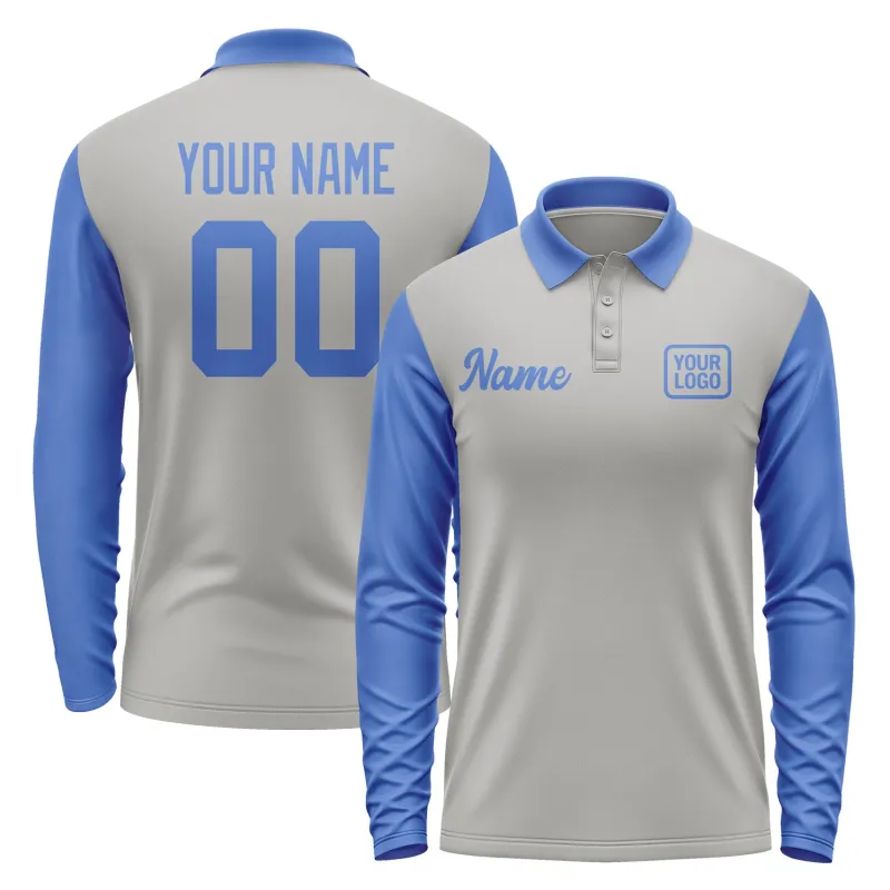 Custom Gray Sky Blue Long Sleeve Polo Shirt sold by Tailorly