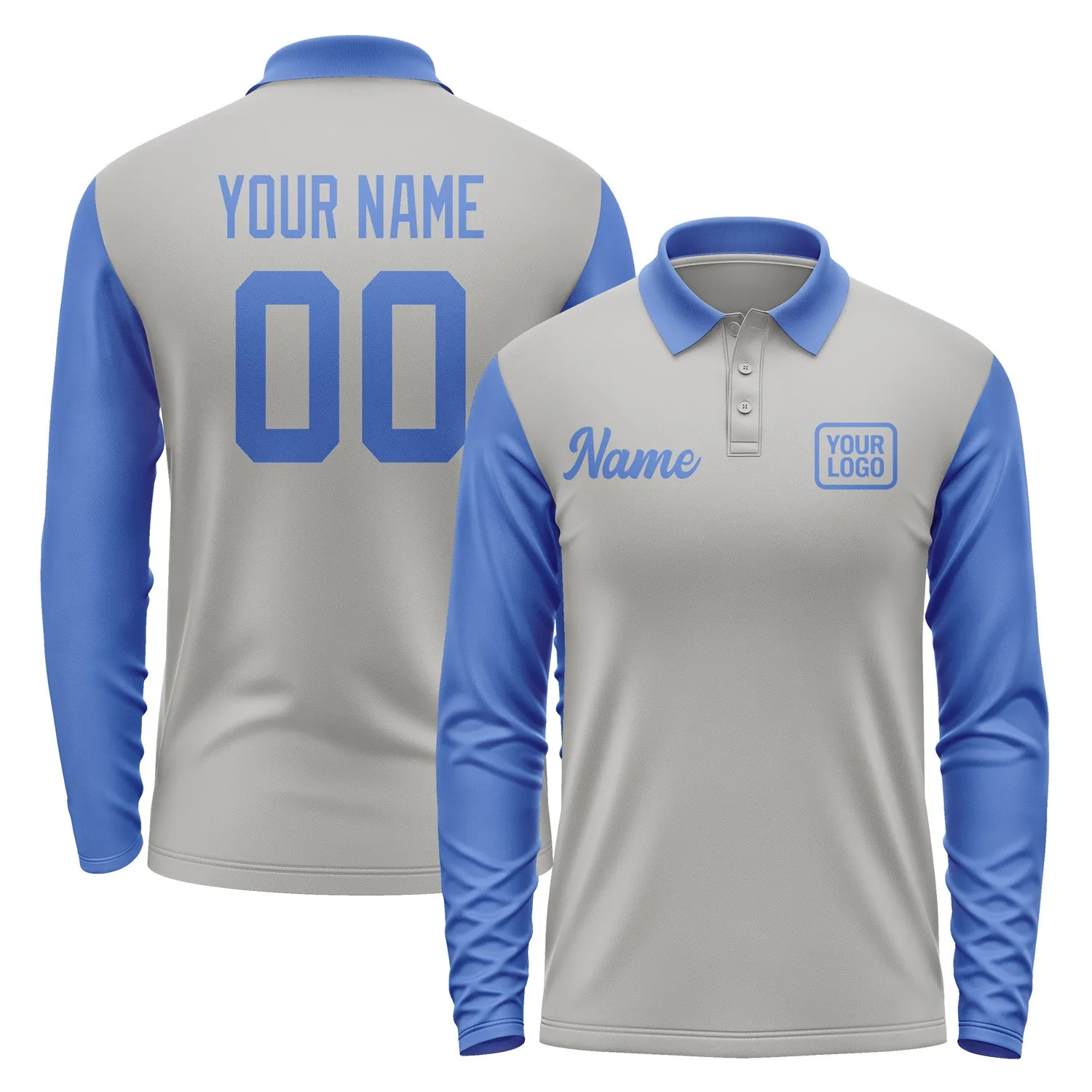 Custom Gray Sky Blue Long Sleeve Polo Shirt sold by Tailorly