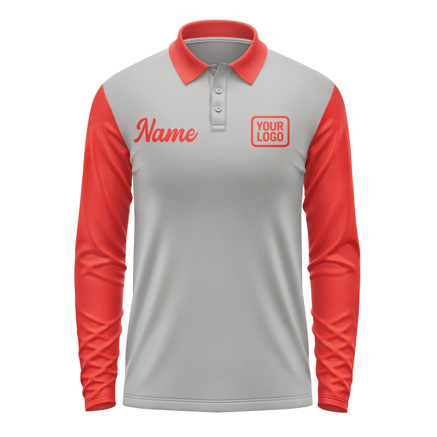 Custom Gray Orange Red Long Sleeve Polo Shirt sold by Tailorly product image thumbnail 2