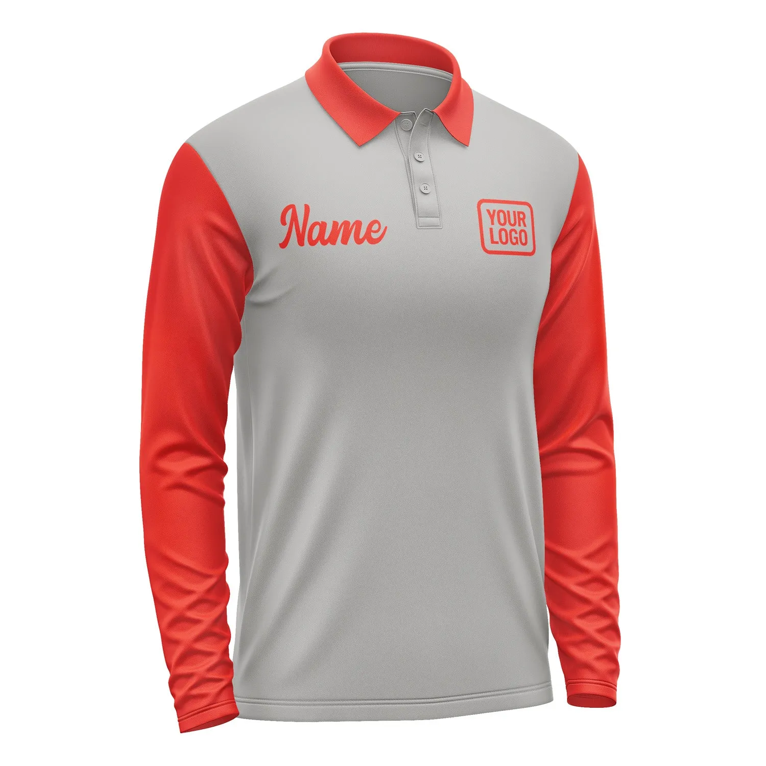 Custom Gray Orange Red Long Sleeve Polo Shirt sold by Tailorly product image thumbnail 4