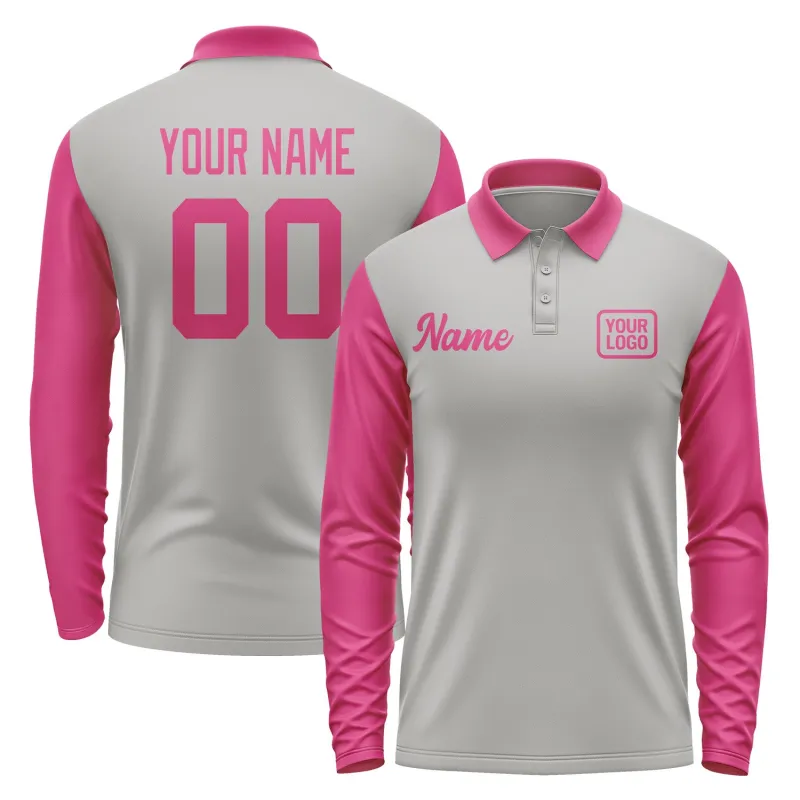 Custom Gray Pink Long Sleeve Polo Shirt sold by Tailorly