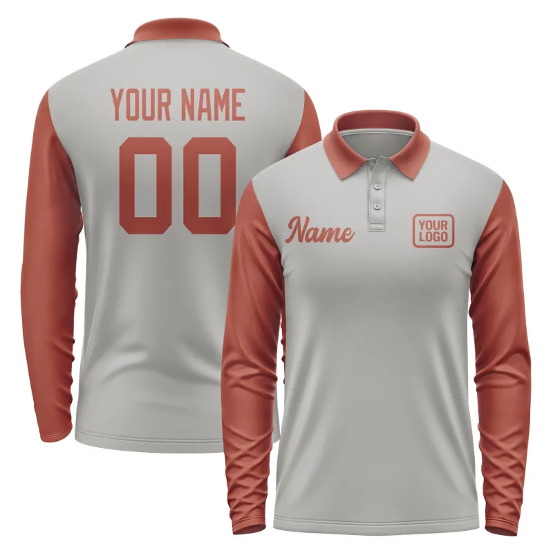 Custom Gray Coral Red Long Sleeve Polo Shirt sold by Tailorly