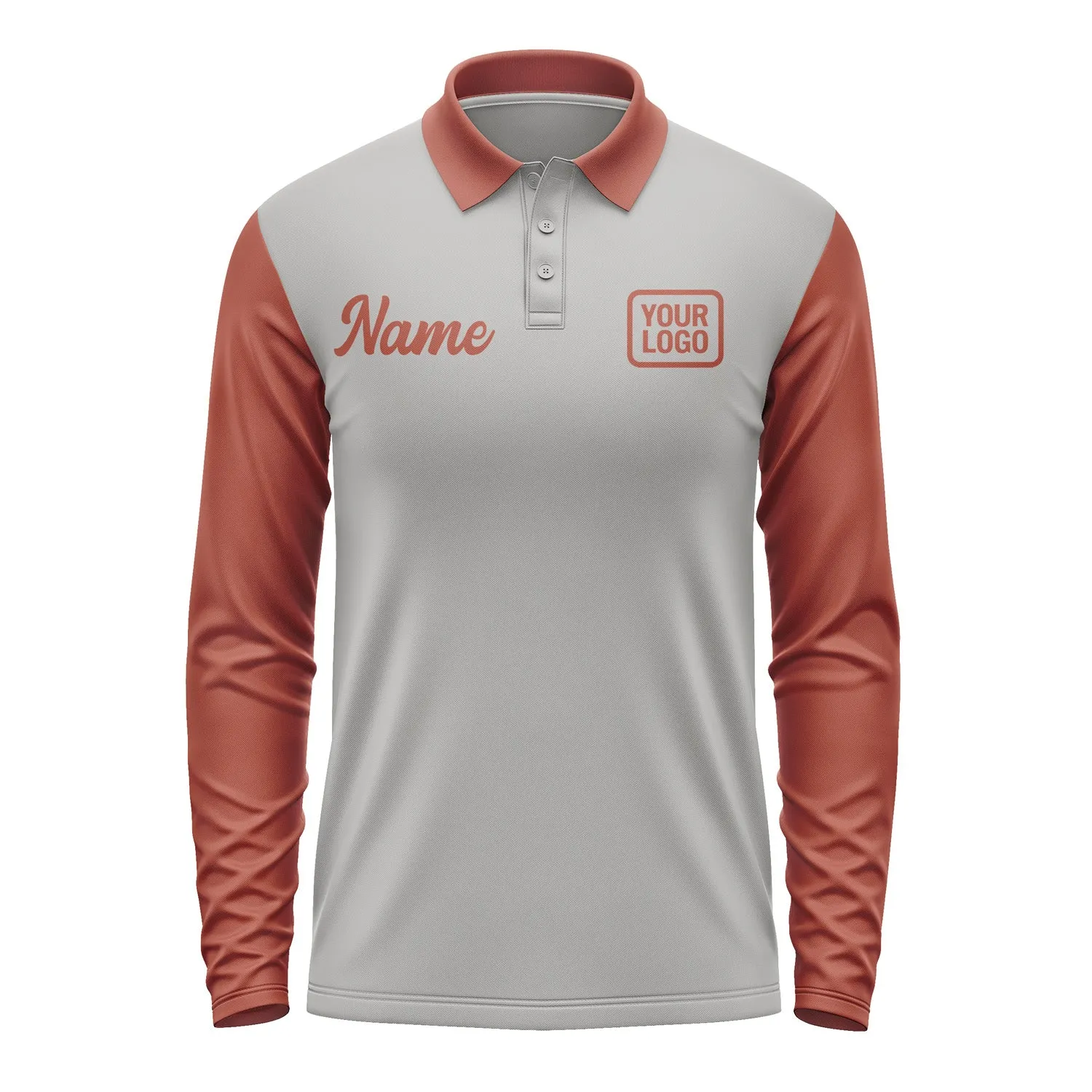 Custom Gray Coral Red Long Sleeve Polo Shirt sold by Tailorly product image thumbnail 2