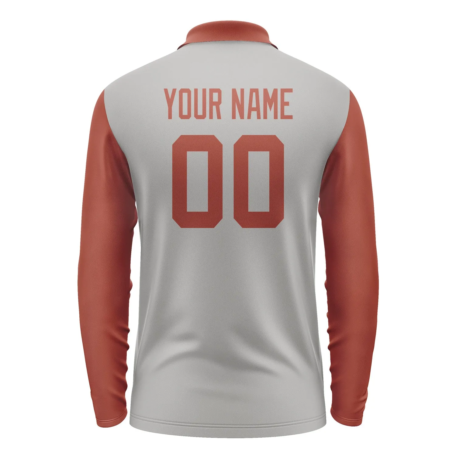 Custom Gray Coral Red Long Sleeve Polo Shirt sold by Tailorly product image thumbnail 3