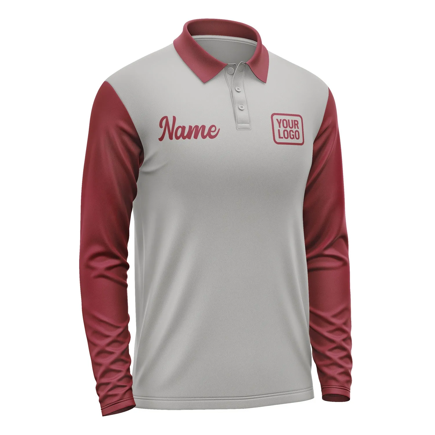 Custom Gray Crimson Red Long Sleeve Polo Shirt sold by Tailorly product image thumbnail 4