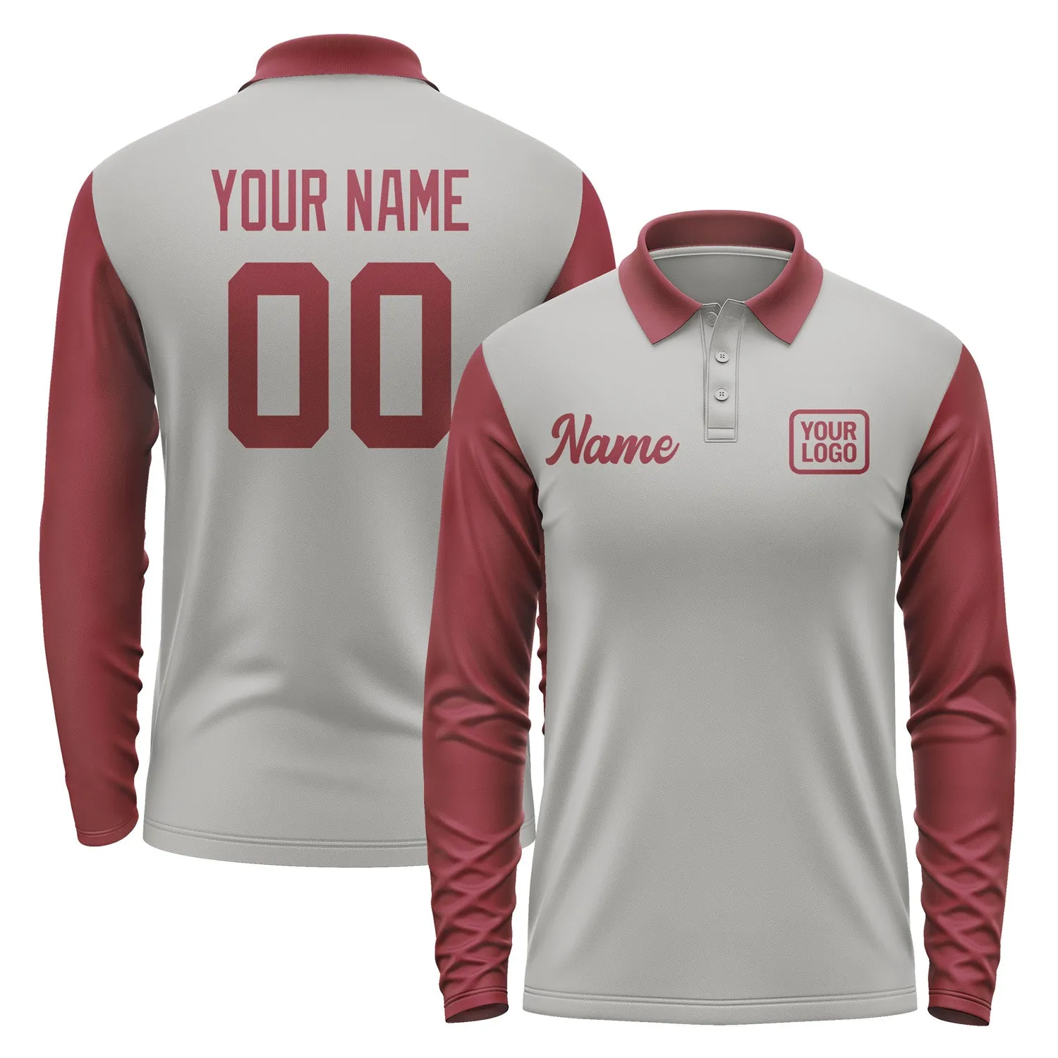 Custom Gray Crimson Red Long Sleeve Polo Shirt sold by Tailorly