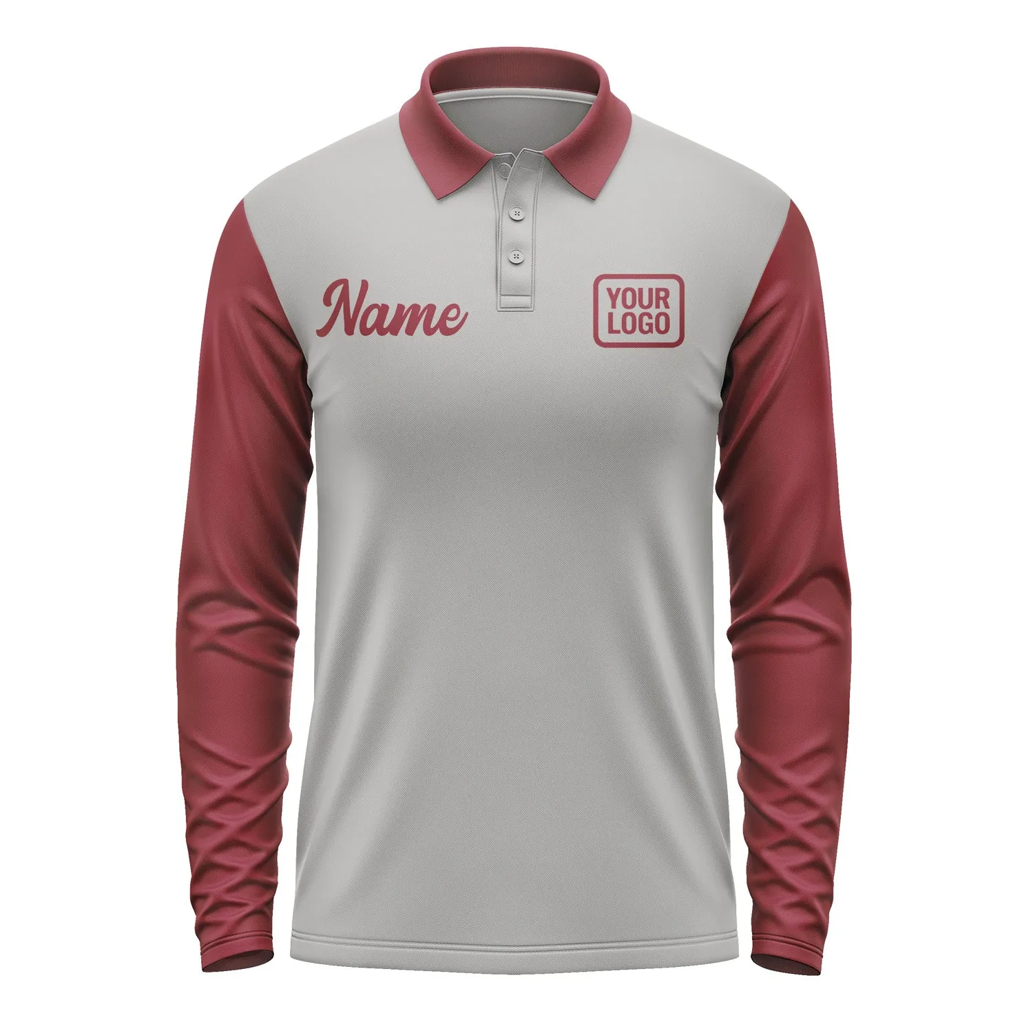 Custom Gray Crimson Red Long Sleeve Polo Shirt sold by Tailorly product image thumbnail 2
