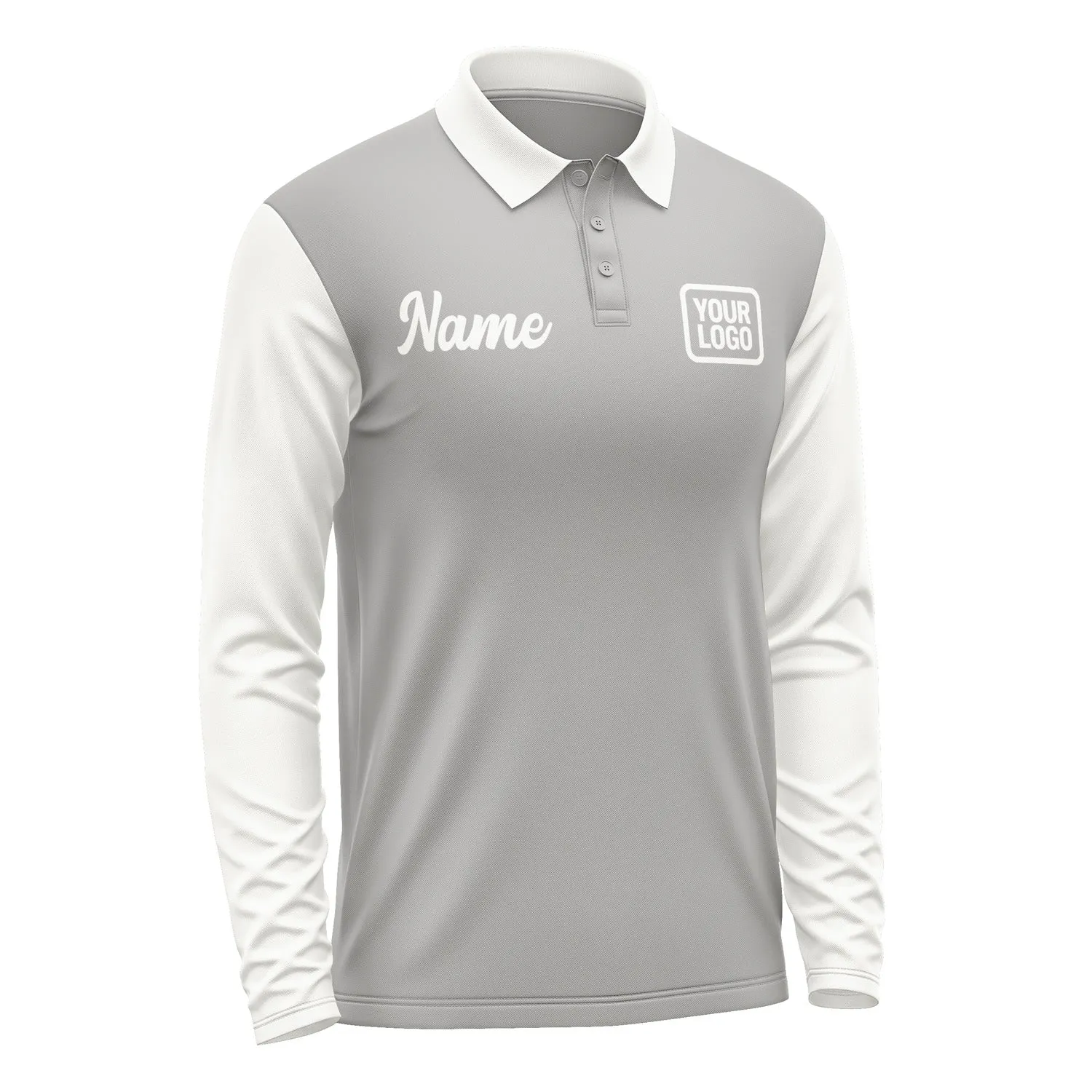 Custom Gray White Long Sleeve Polo Shirt sold by Tailorly product image thumbnail 4