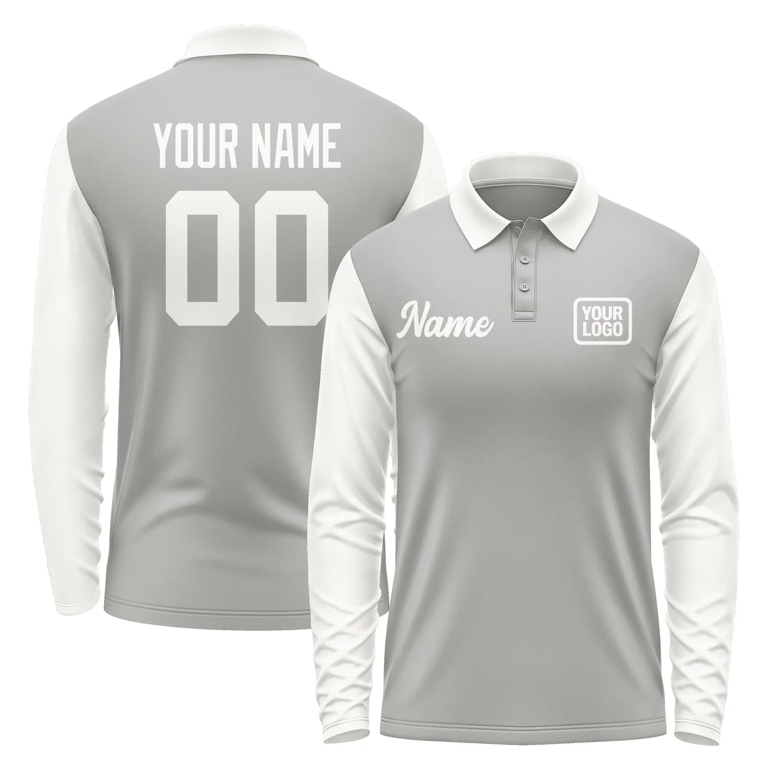 Custom Gray White Long Sleeve Polo Shirt sold by Tailorly