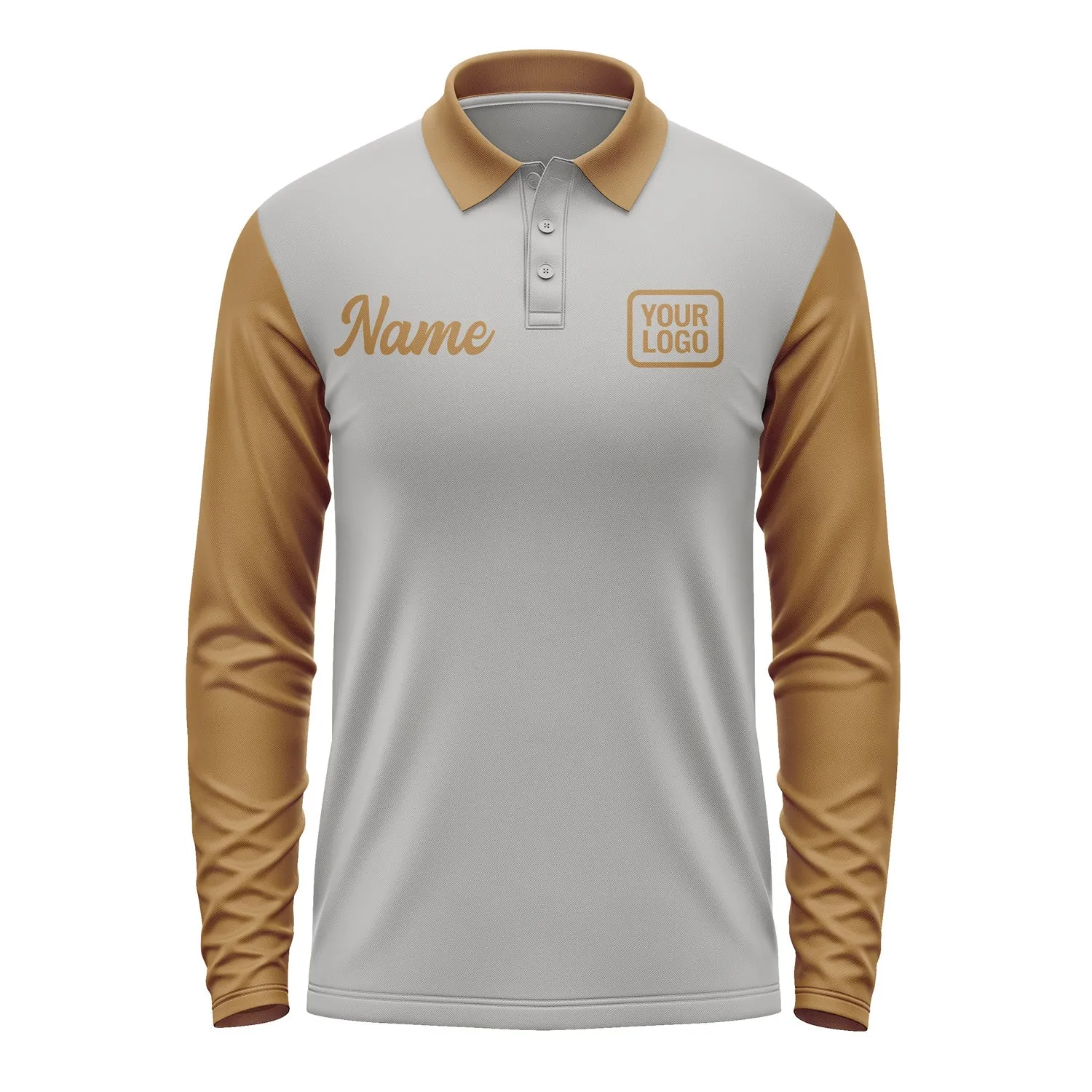 Custom Gray Khaki Long Sleeve Polo Shirt sold by Tailorly product image thumbnail 2