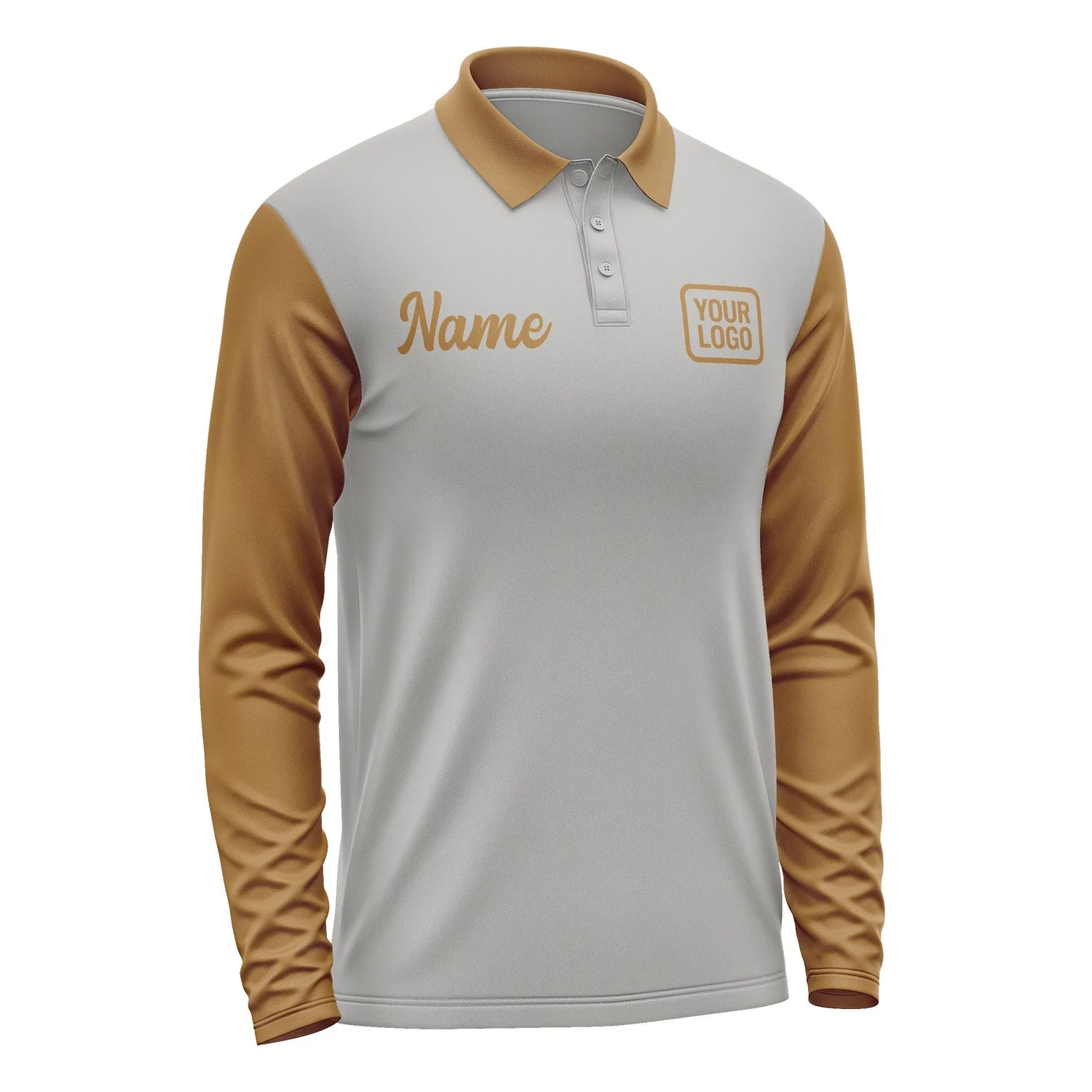 Custom Gray Khaki Long Sleeve Polo Shirt sold by Tailorly product image thumbnail 4