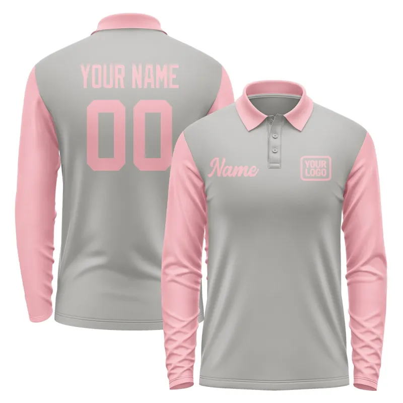 Custom Gray Light Pink Long Sleeve Polo Shirt sold by Tailorly