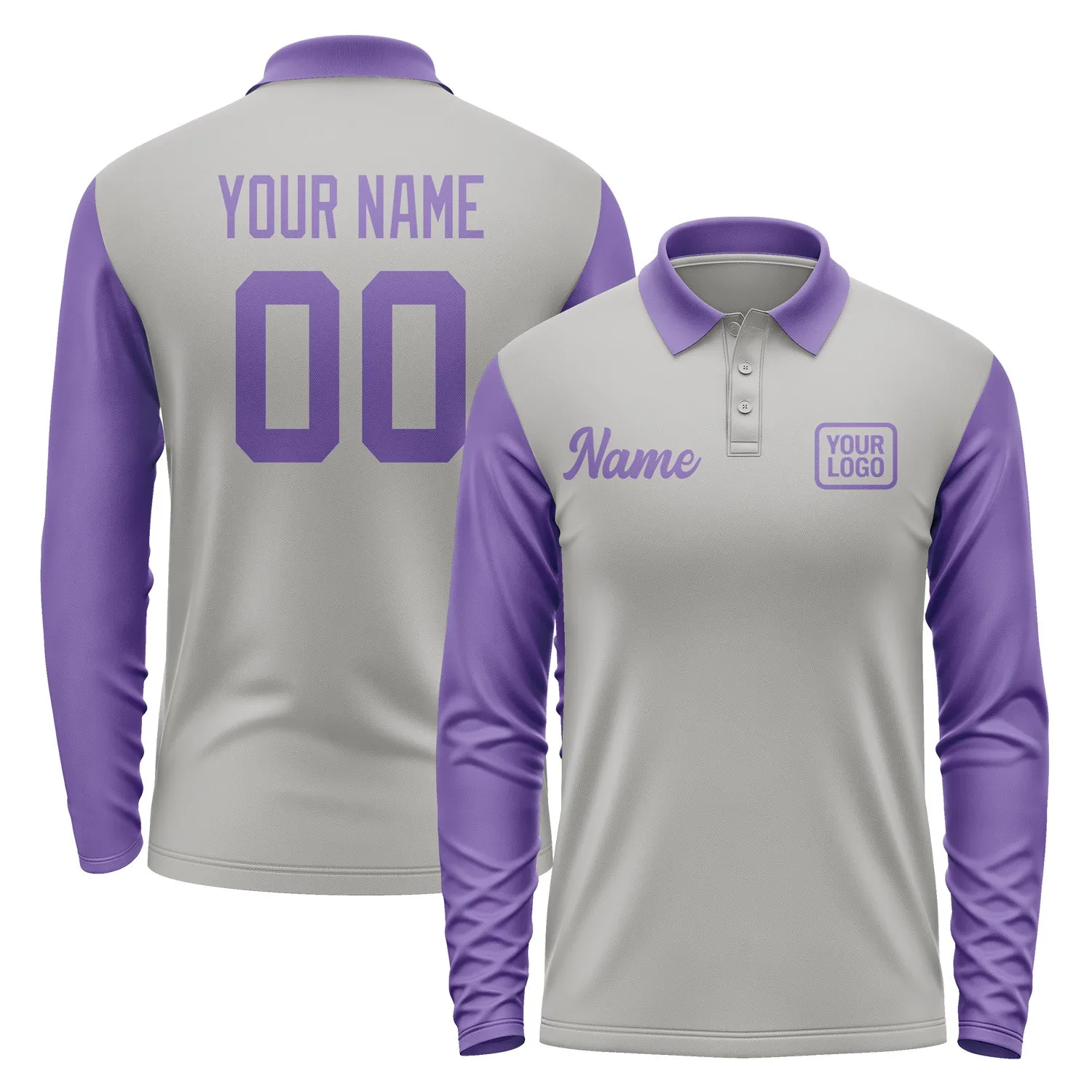 Custom Gray Light Purple Long Sleeve Polo Shirt sold by Tailorly