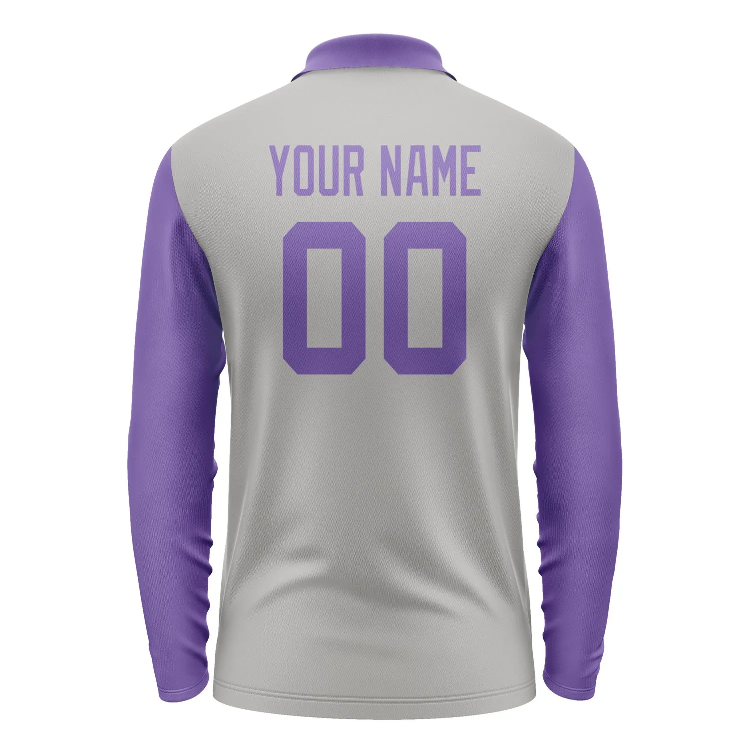 Custom Gray Light Purple Long Sleeve Polo Shirt sold by Tailorly product image thumbnail 3