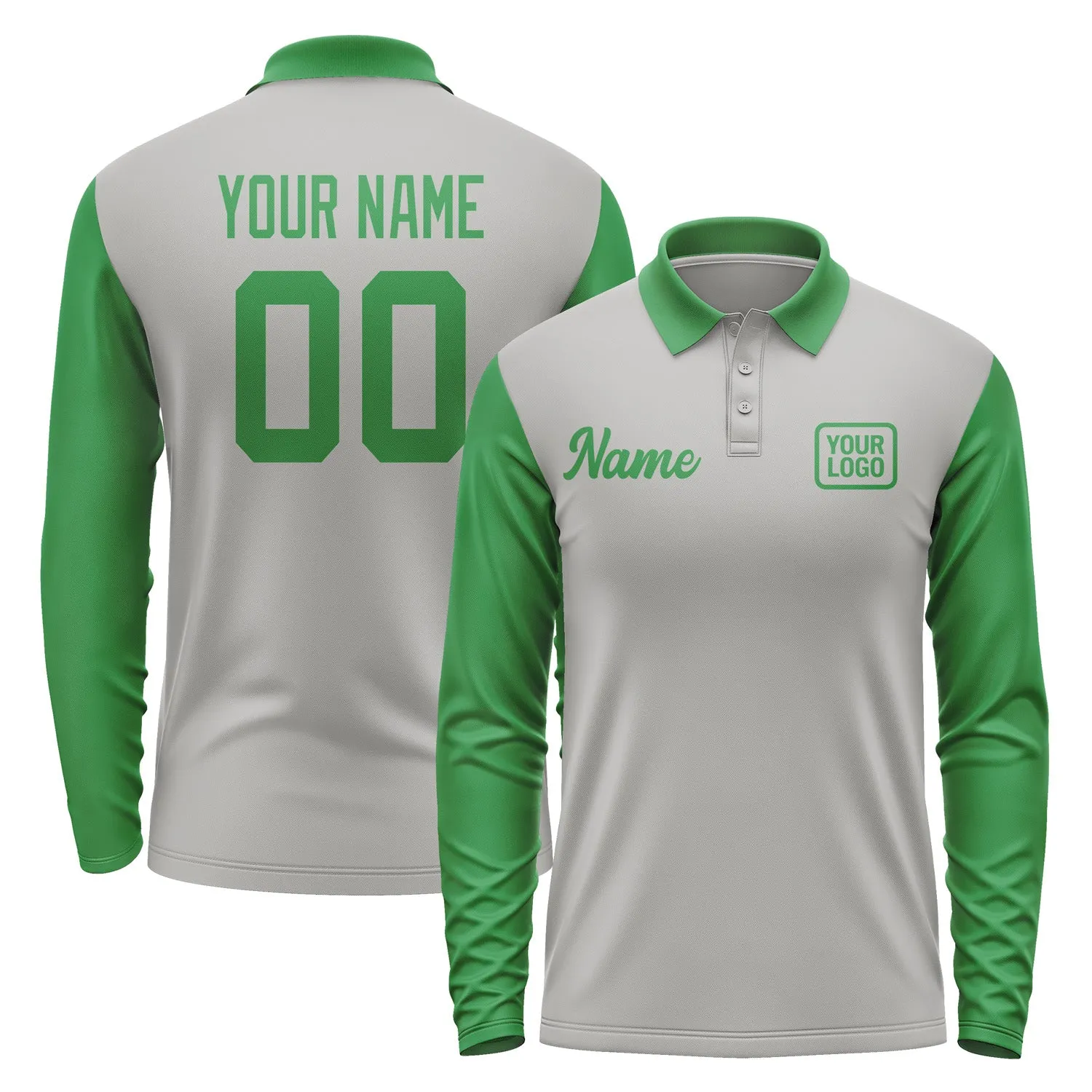 Custom Gray Emerald Green Long Sleeve Polo Shirt sold by Tailorly