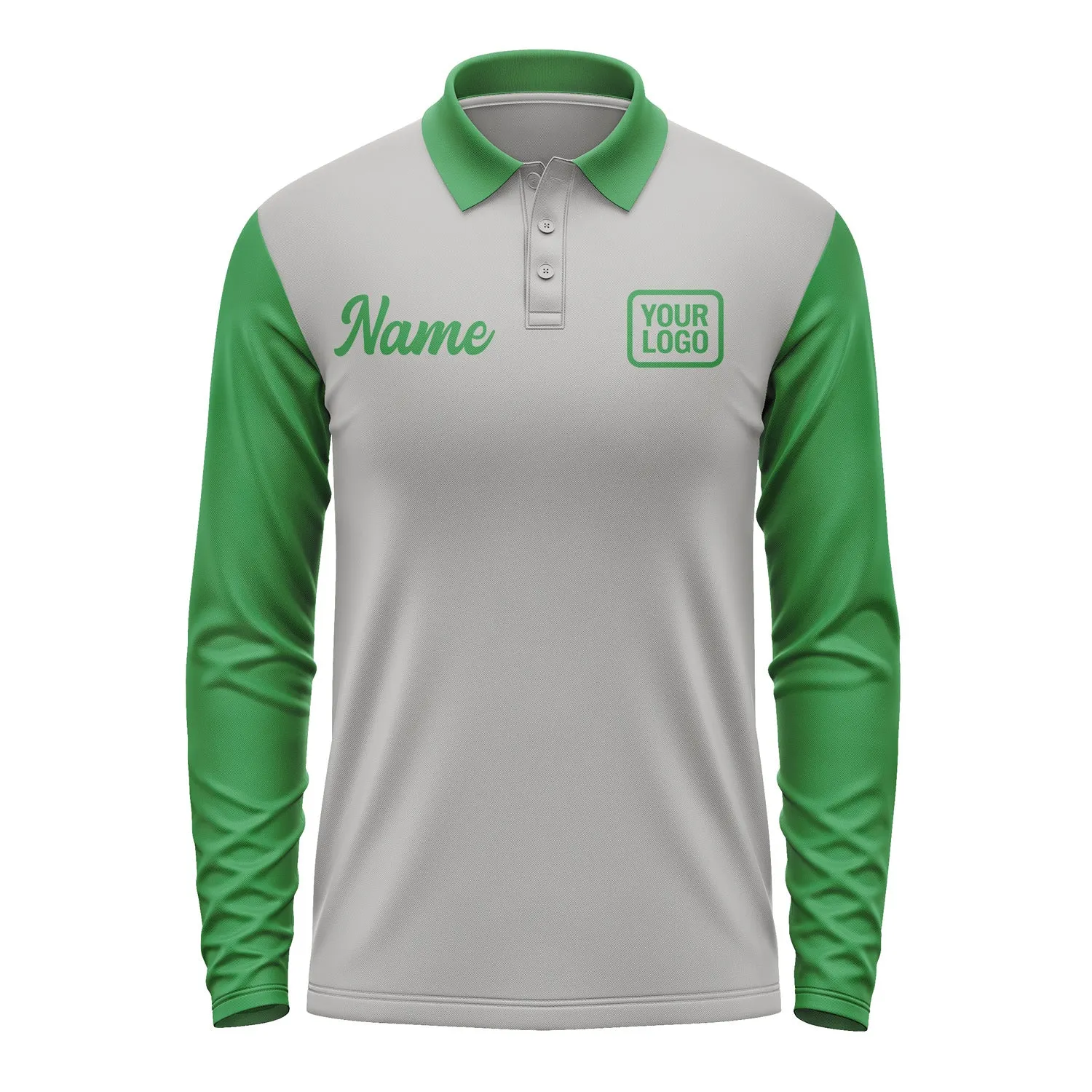 Custom Gray Emerald Green Long Sleeve Polo Shirt sold by Tailorly product image thumbnail 2