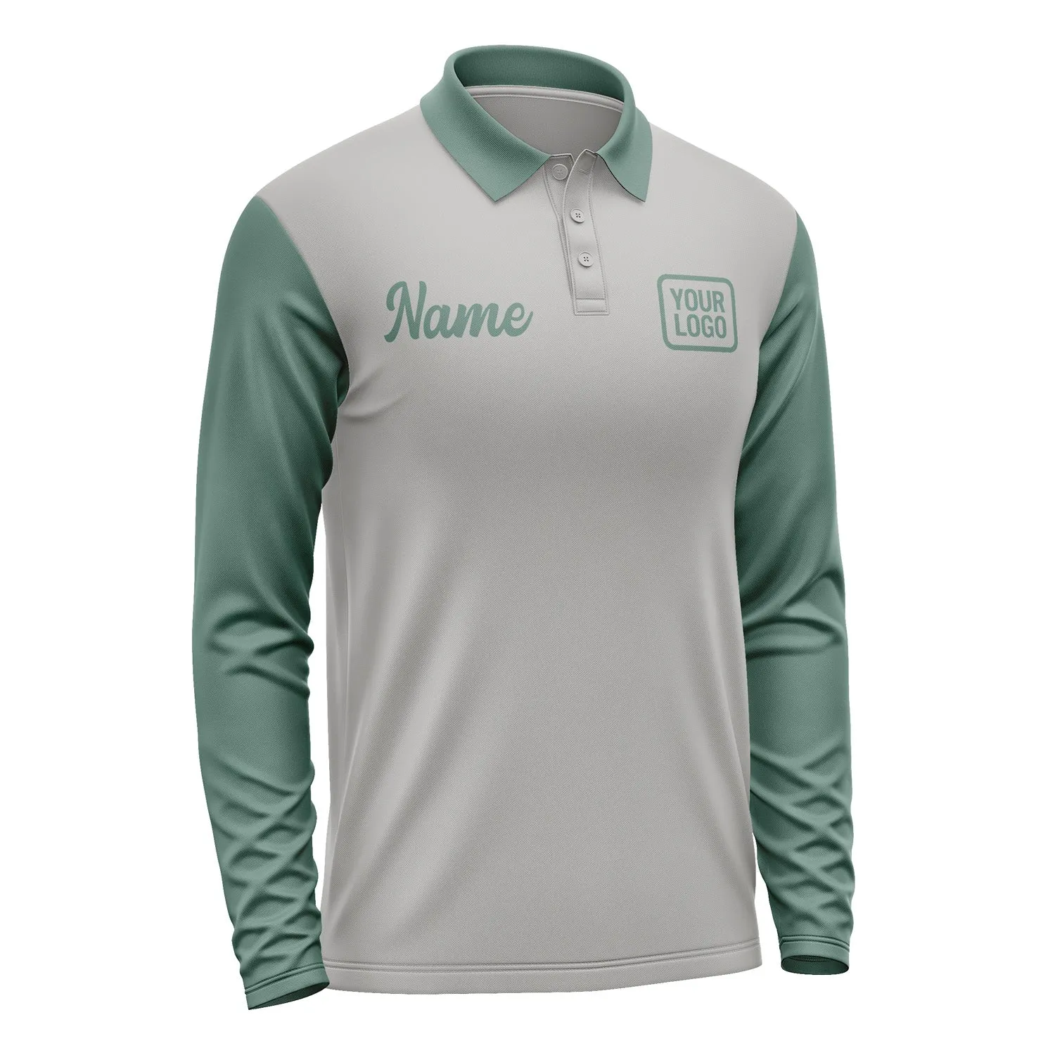Custom Gray Blue Green Long Sleeve Polo Shirt sold by Tailorly product image thumbnail 4