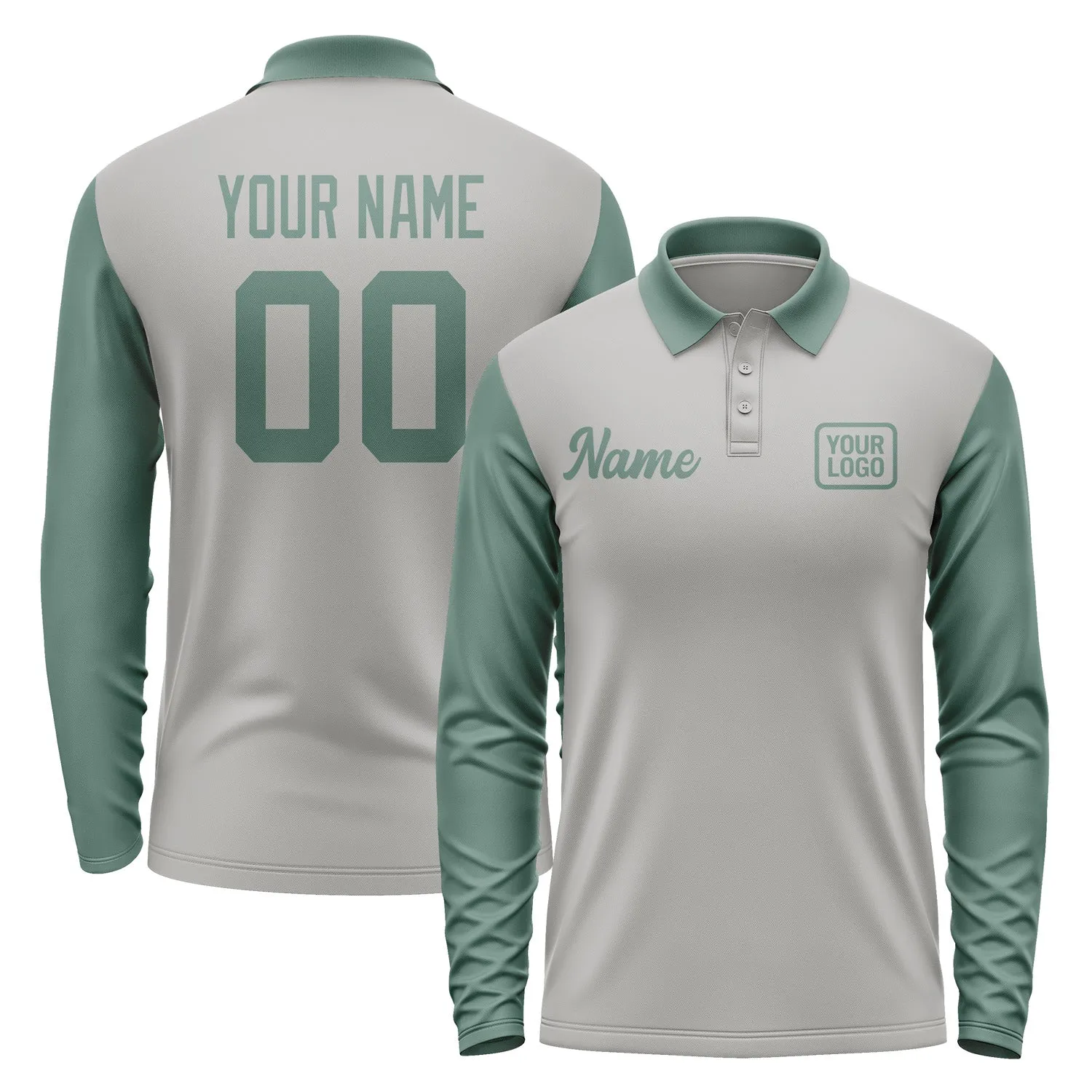 Custom Gray Blue Green Long Sleeve Polo Shirt sold by Tailorly