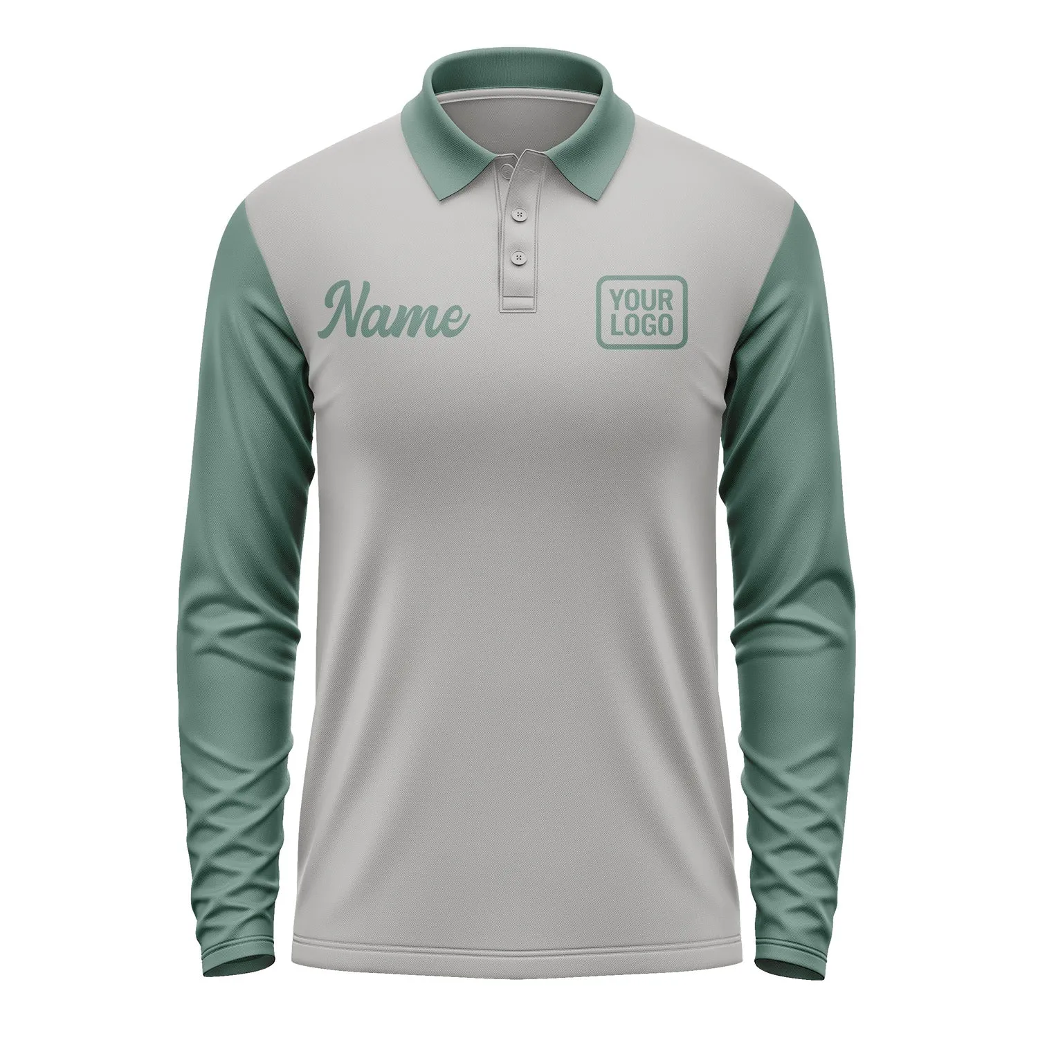Custom Gray Blue Green Long Sleeve Polo Shirt sold by Tailorly product image thumbnail 2