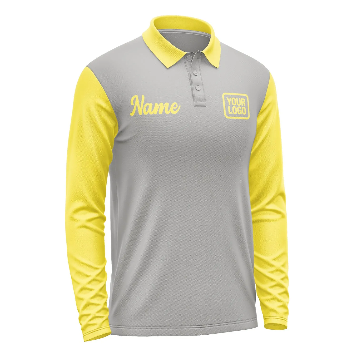 Custom Gray Light Yellow Long Sleeve Polo Shirt sold by Tailorly product image thumbnail 4