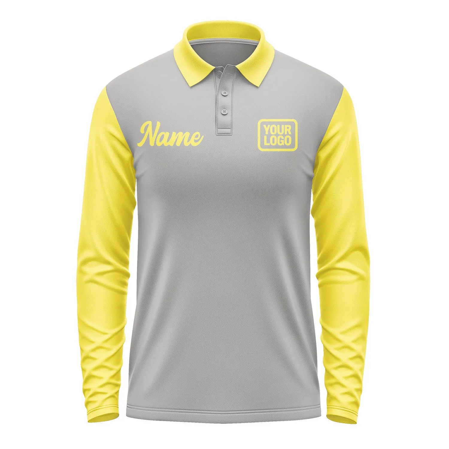 Custom Gray Light Yellow Long Sleeve Polo Shirt sold by Tailorly product image thumbnail 2
