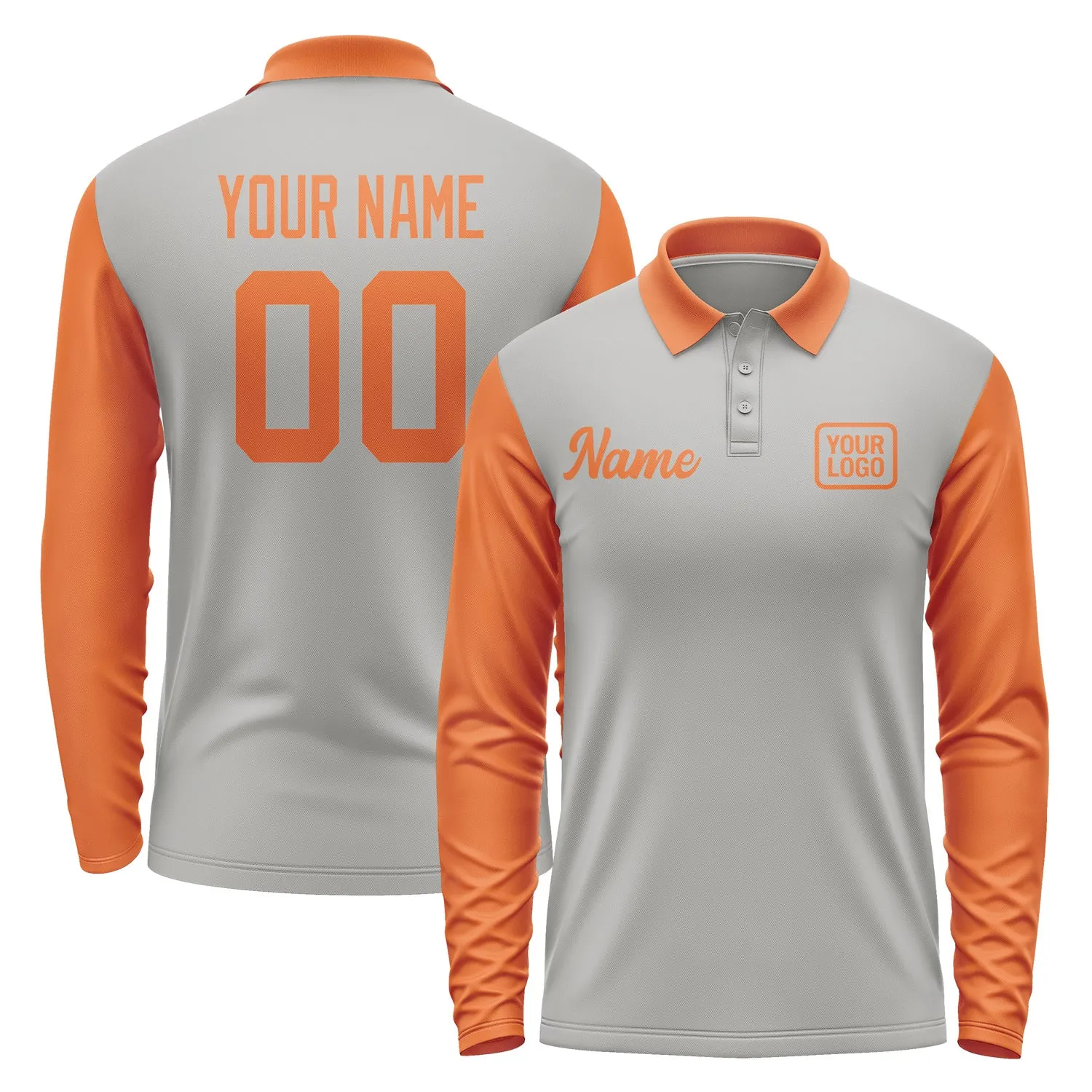 Custom Gray Orange Long Sleeve Polo Shirt sold by Tailorly