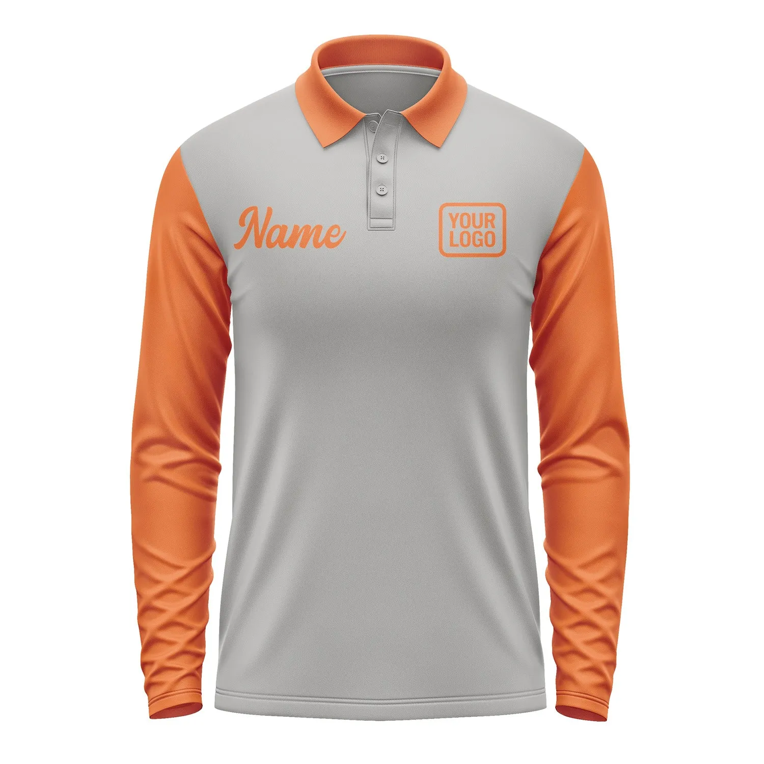 Custom Gray Orange Long Sleeve Polo Shirt sold by Tailorly product image thumbnail 2