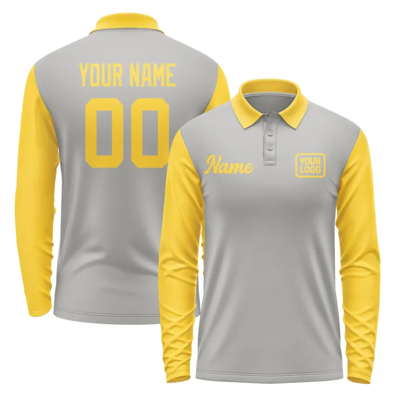 Custom Gray Gold Long Sleeve Polo Shirt sold by Tailorly