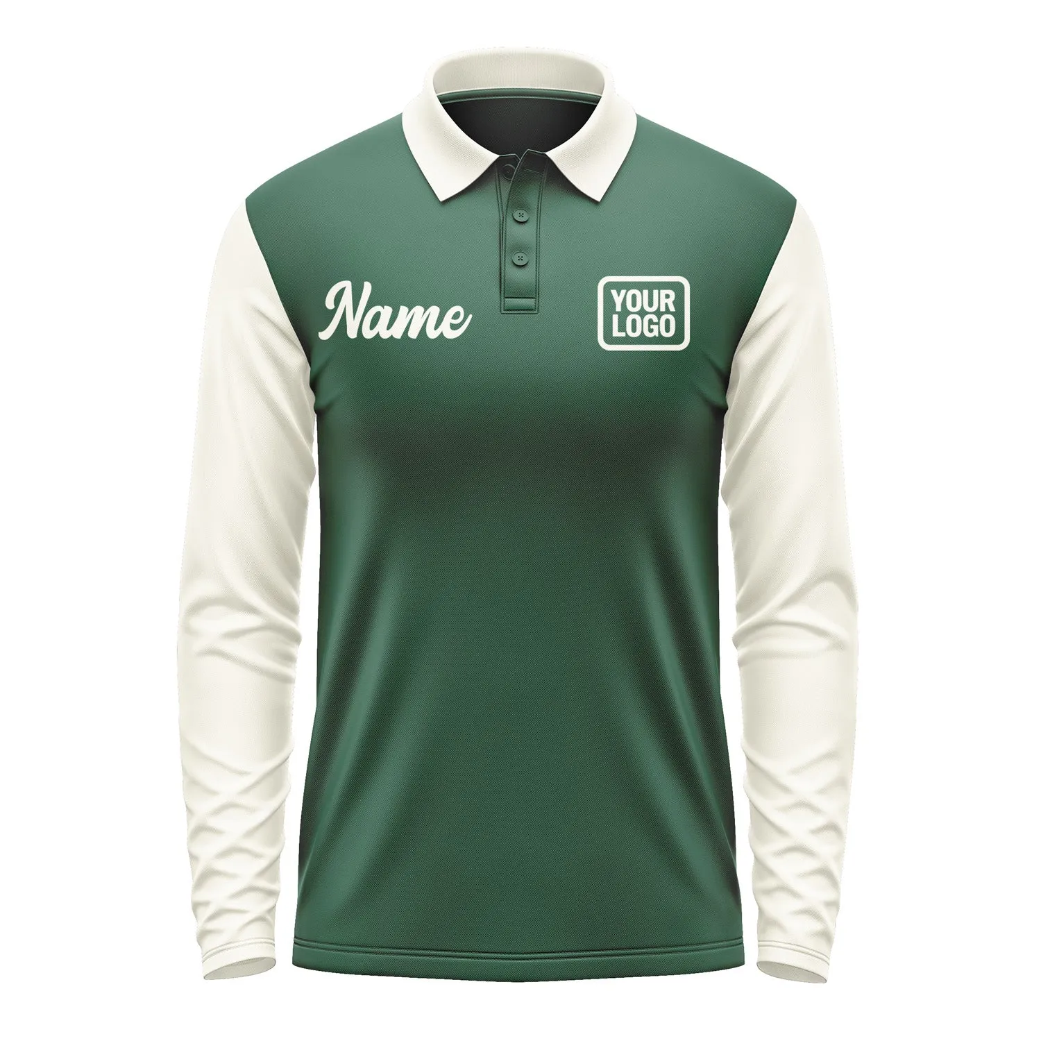 Custom Green Cream Long Sleeve Polo Shirt sold by Tailorly product image thumbnail 2