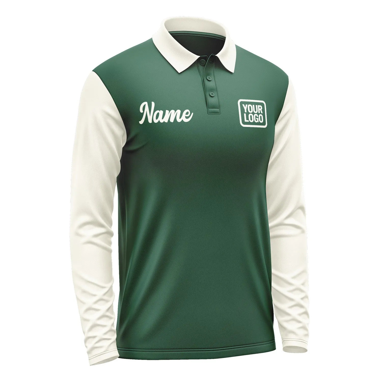 Custom Green Cream Long Sleeve Polo Shirt sold by Tailorly product image thumbnail 4