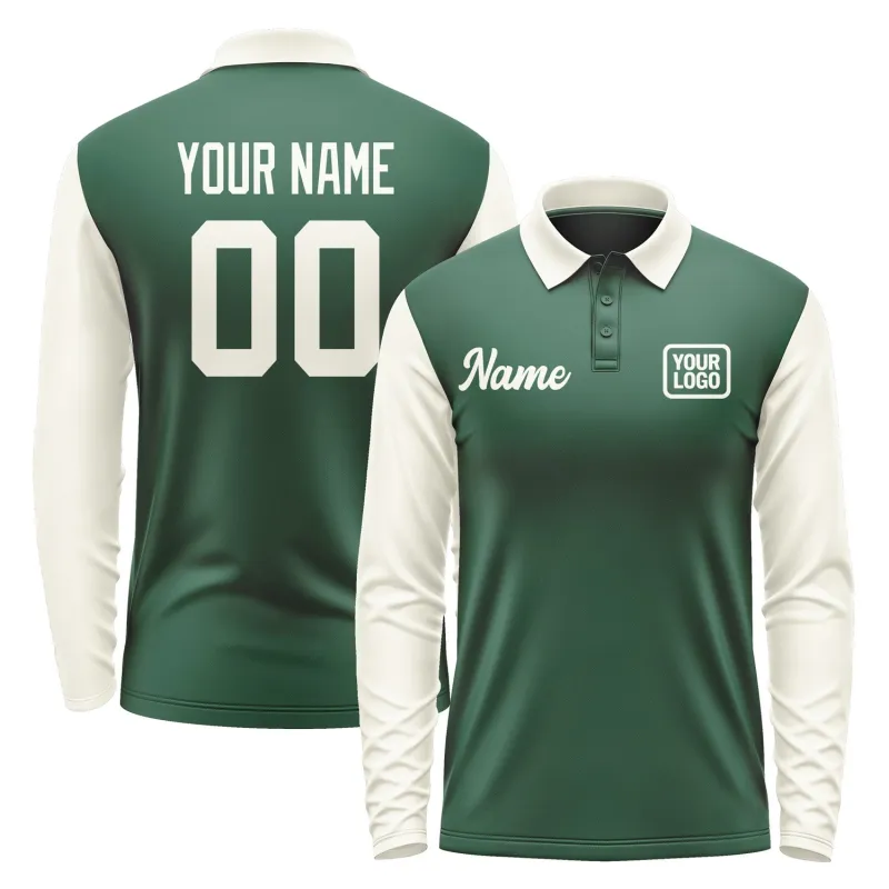 Custom Green Cream Long Sleeve Polo Shirt sold by Tailorly