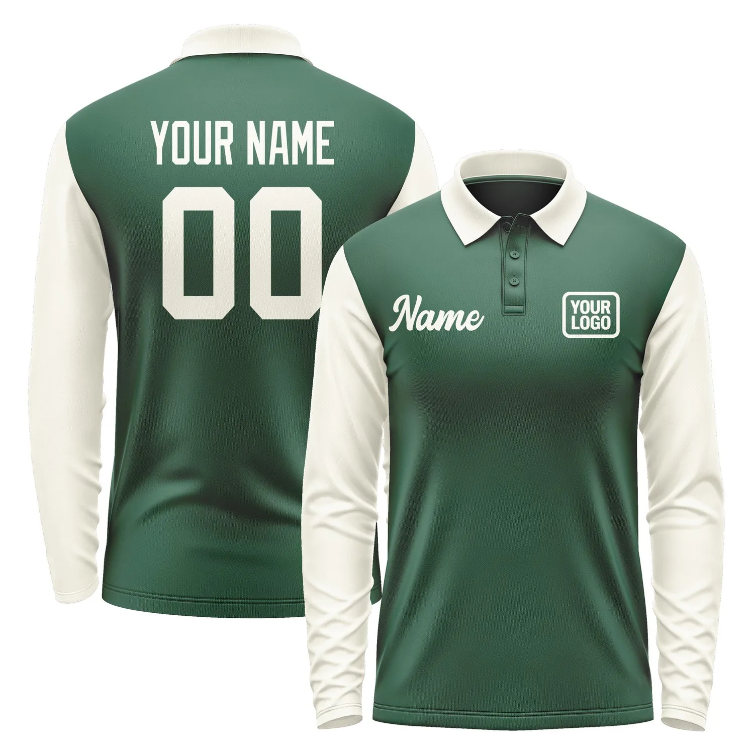 Custom Green Cream Long Sleeve Polo Shirt sold by Tailorly