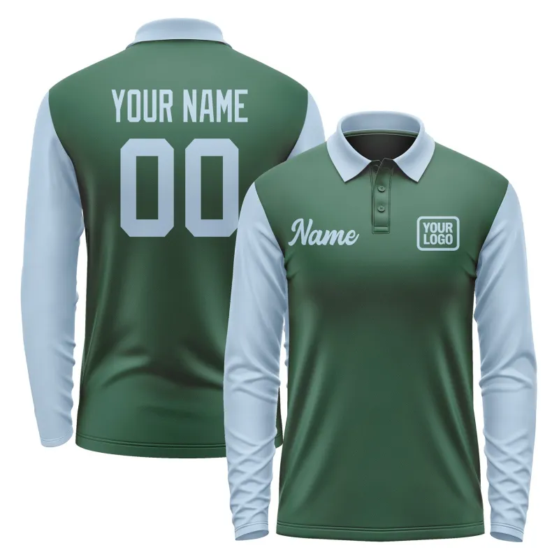 Custom Green Light Blue Long Sleeve Polo Shirt sold by Tailorly