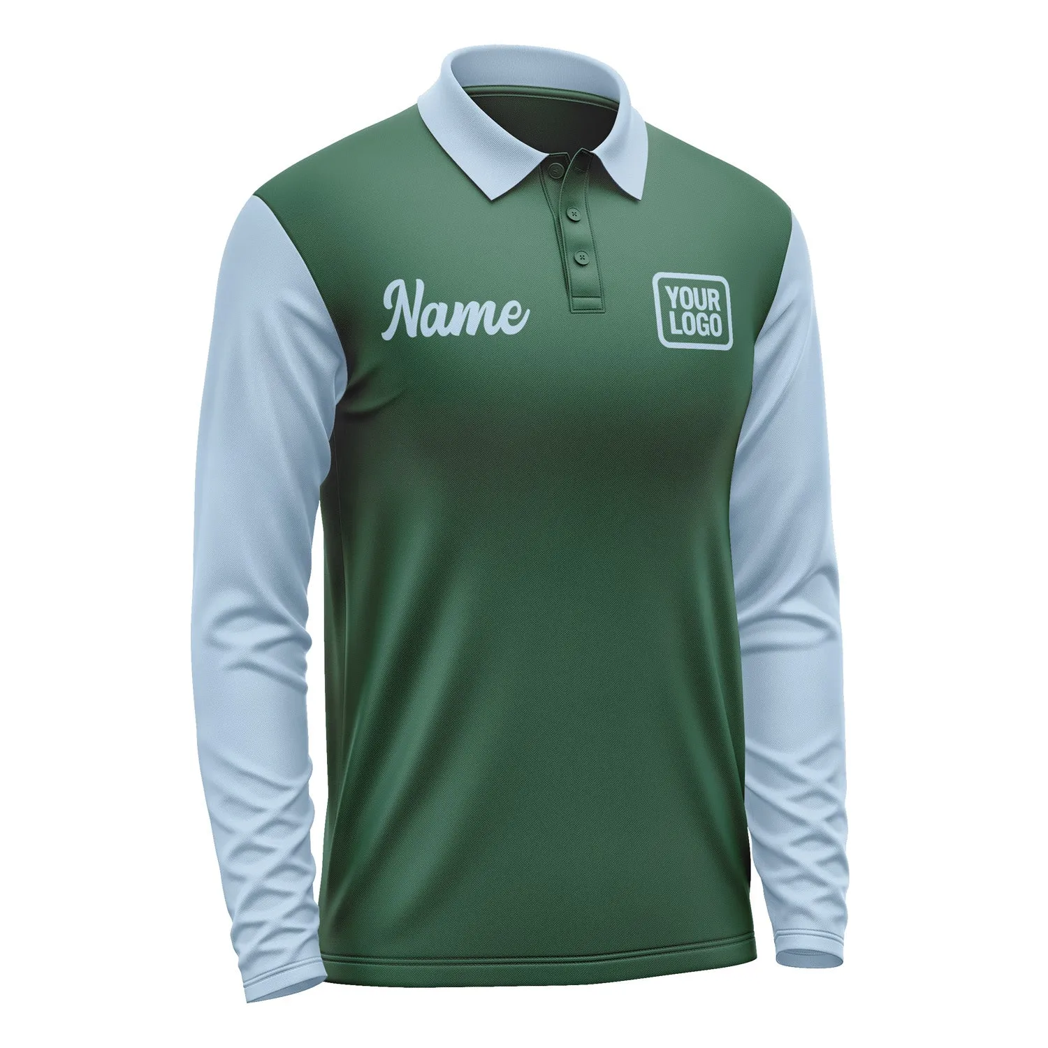 Custom Green Light Blue Long Sleeve Polo Shirt sold by Tailorly product image thumbnail 4
