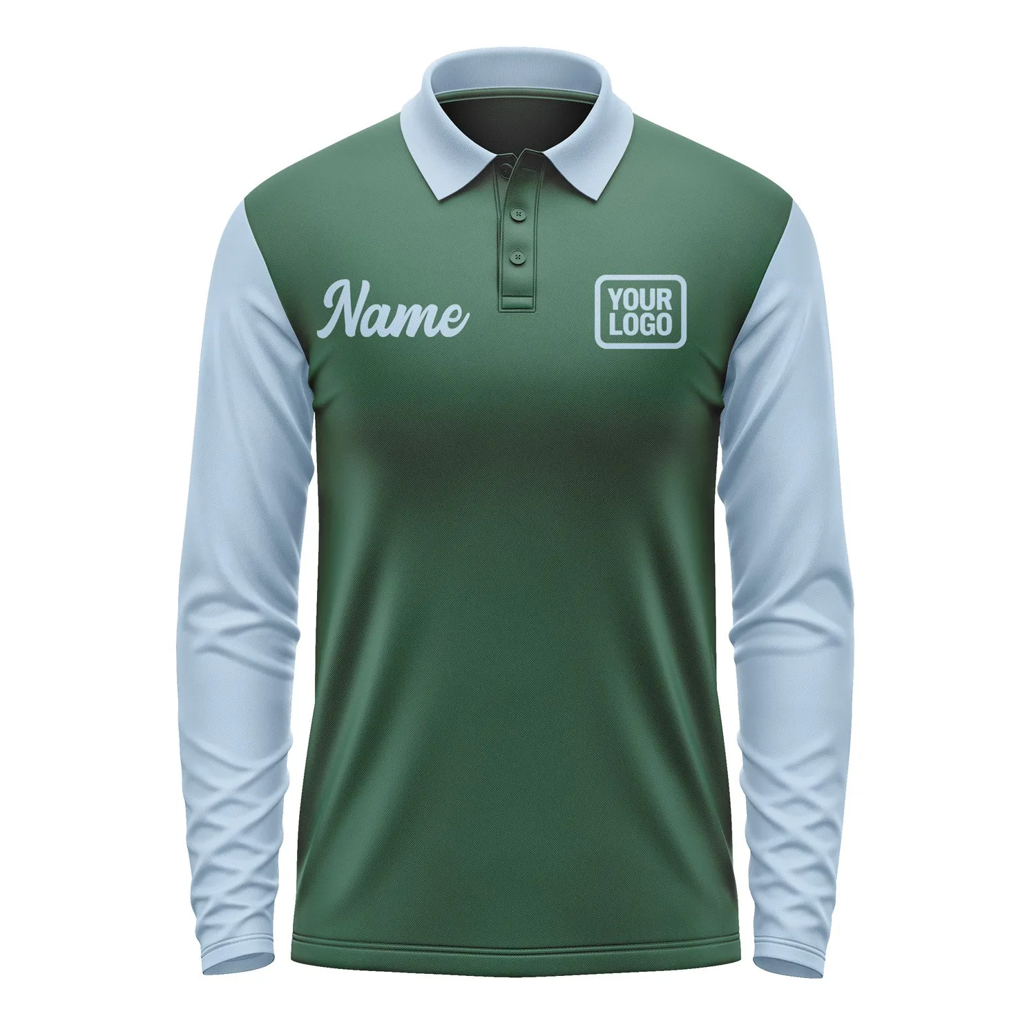 Custom Green Light Blue Long Sleeve Polo Shirt sold by Tailorly product image thumbnail 2