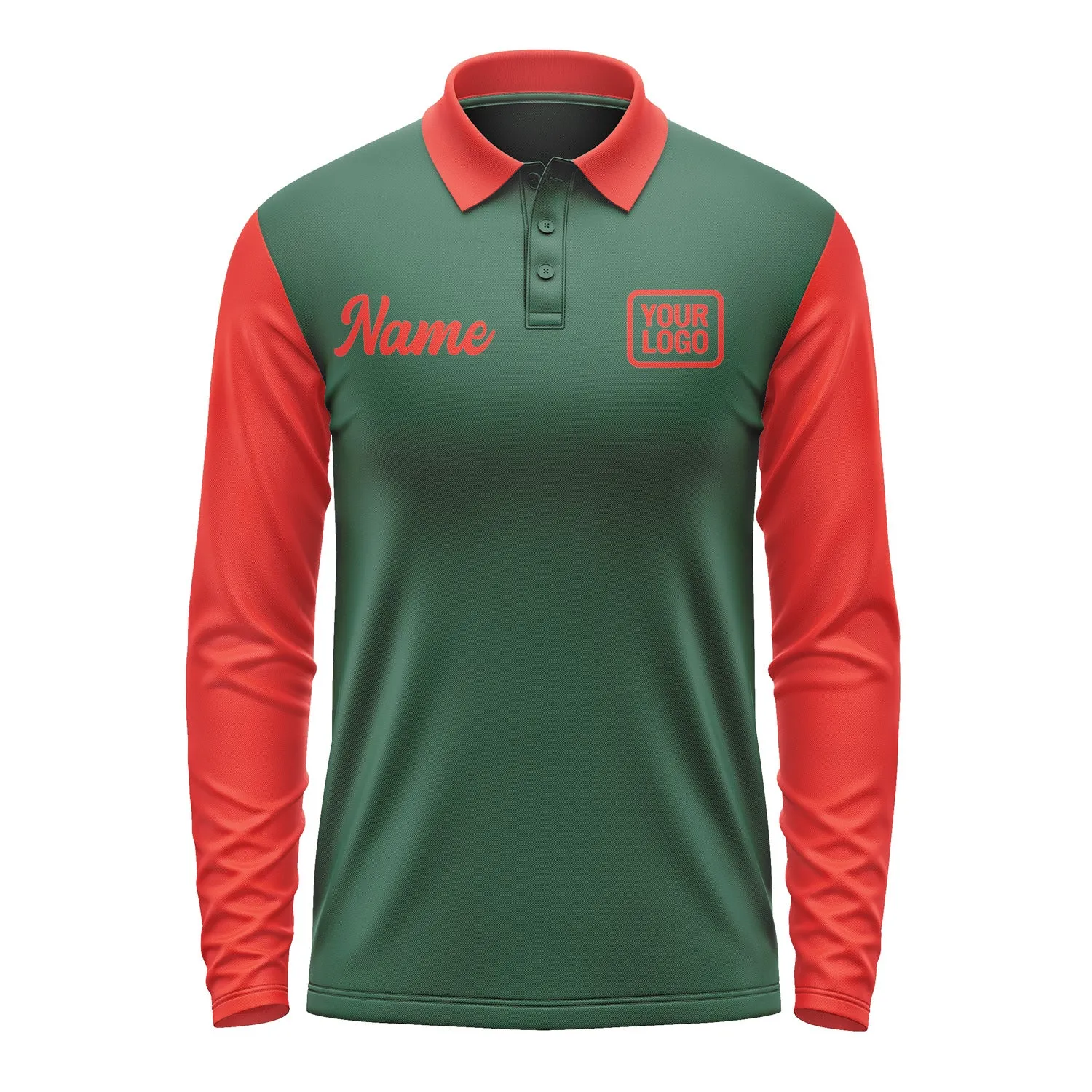 Custom Green Orange Red Long Sleeve Polo Shirt sold by Tailorly product image thumbnail 2