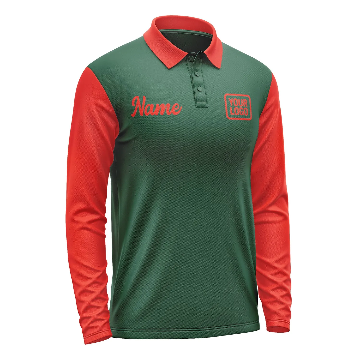 Custom Green Orange Red Long Sleeve Polo Shirt sold by Tailorly product image thumbnail 4