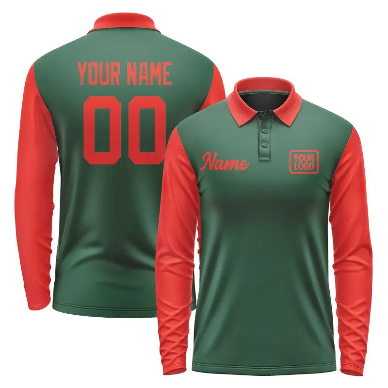 Custom Green Orange Red Long Sleeve Polo Shirt sold by Tailorly