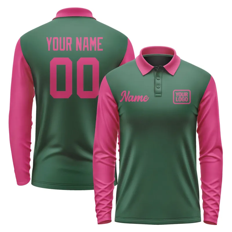 Custom Green Pink Long Sleeve Polo Shirt sold by Tailorly