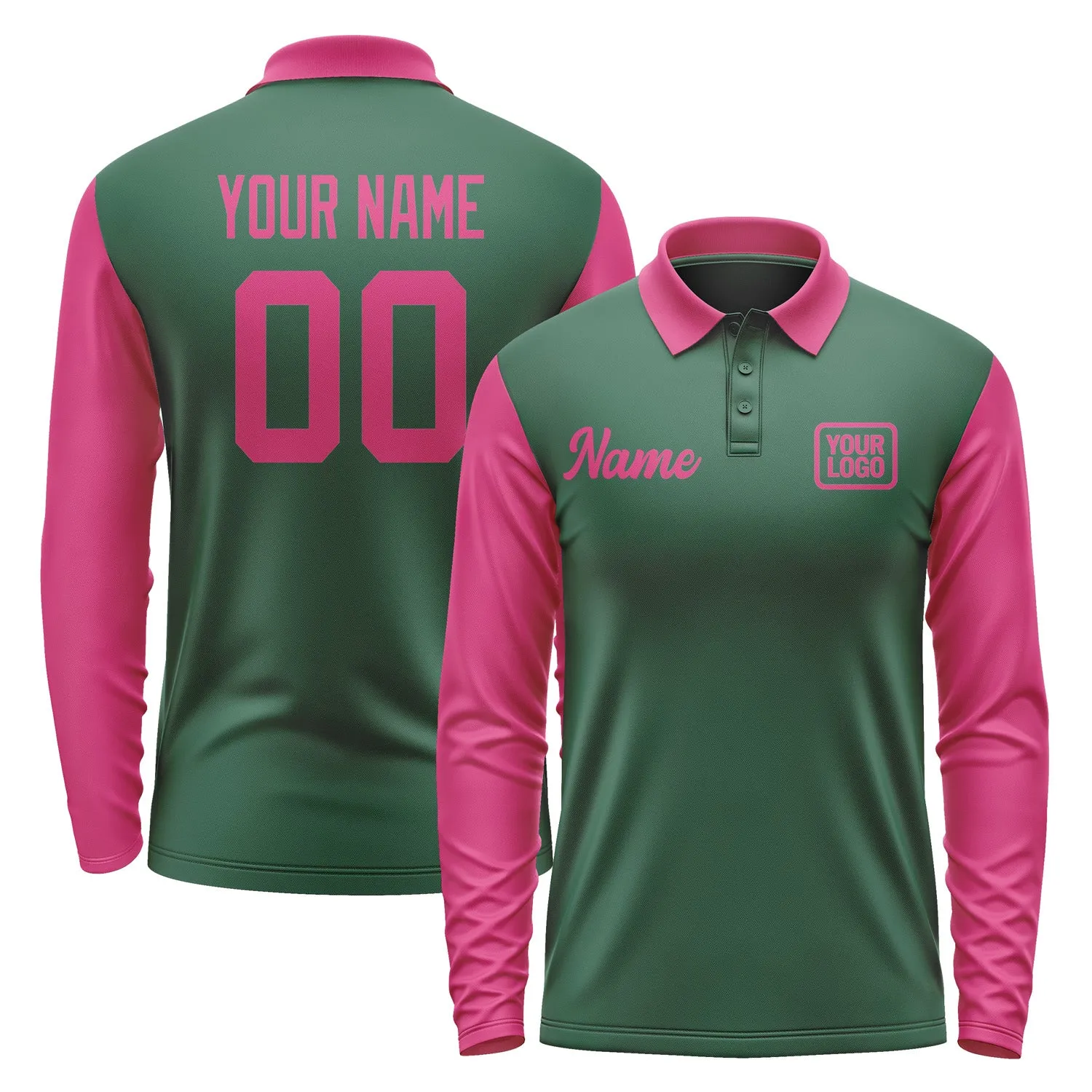 Custom Green Pink Long Sleeve Polo Shirt sold by Tailorly