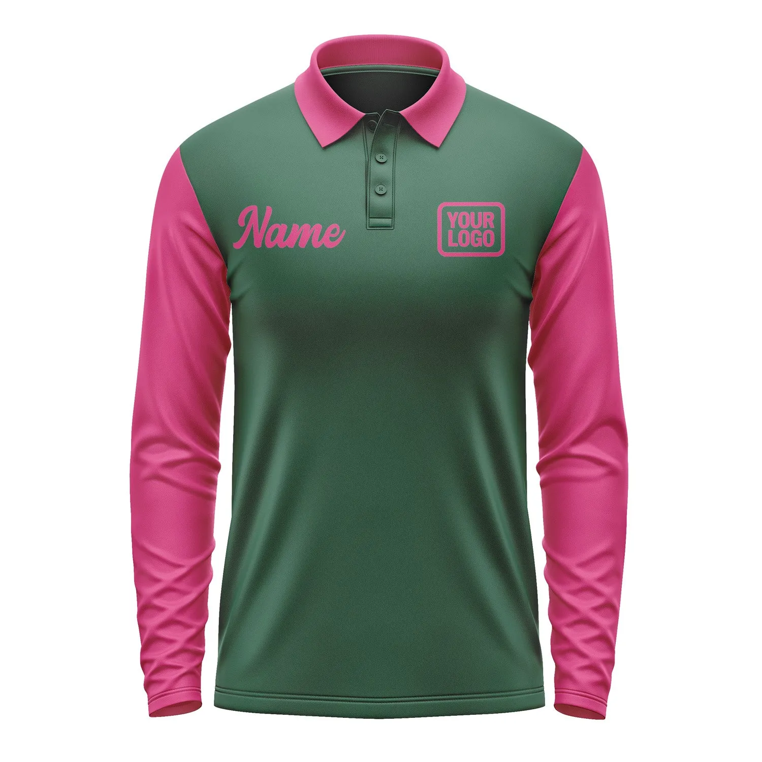 Custom Green Pink Long Sleeve Polo Shirt sold by Tailorly product image thumbnail 2