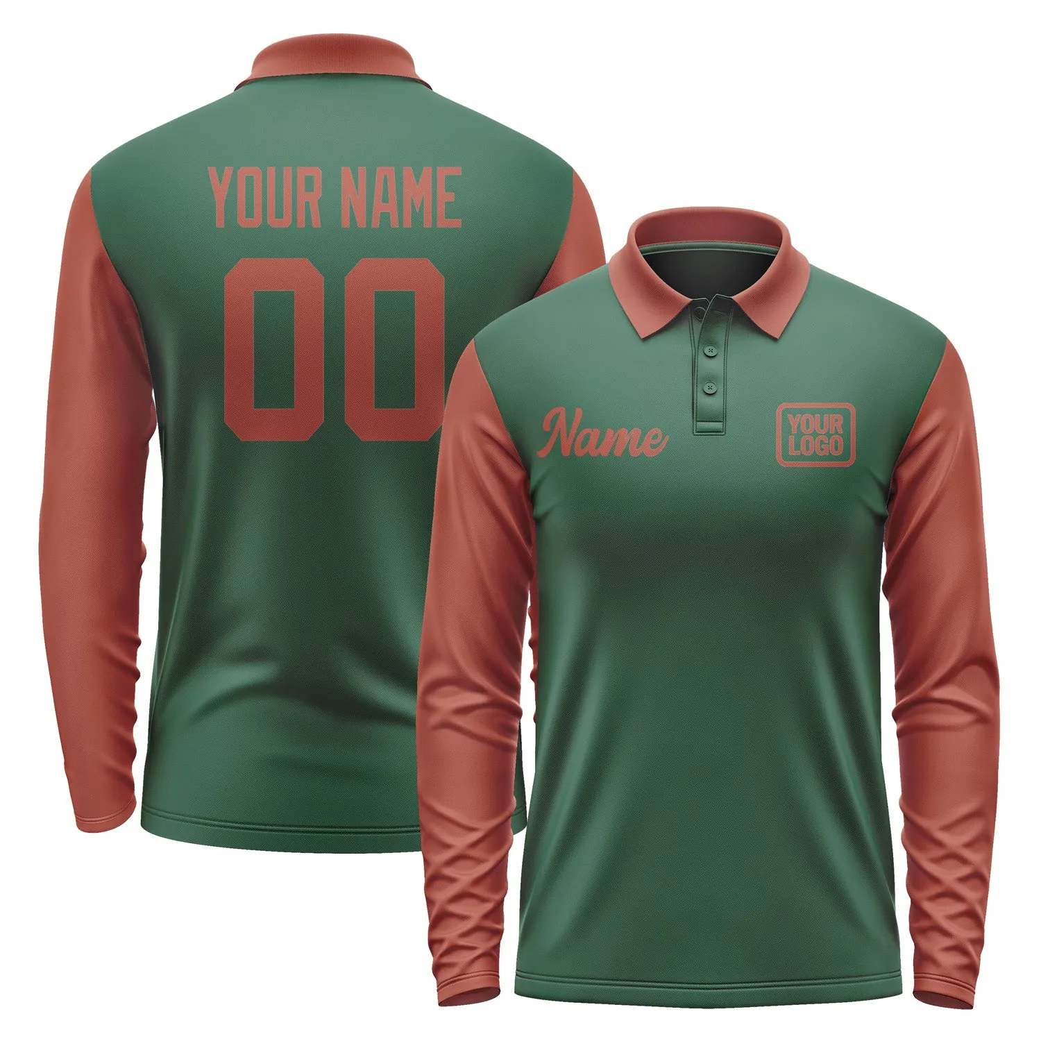 Custom Green Coral Red Long Sleeve Polo Shirt sold by Tailorly