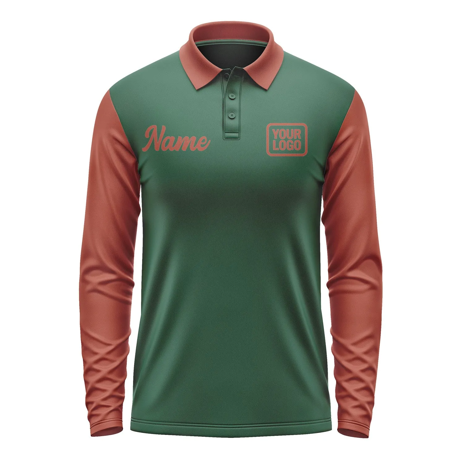 Custom Green Coral Red Long Sleeve Polo Shirt sold by Tailorly product image thumbnail 2