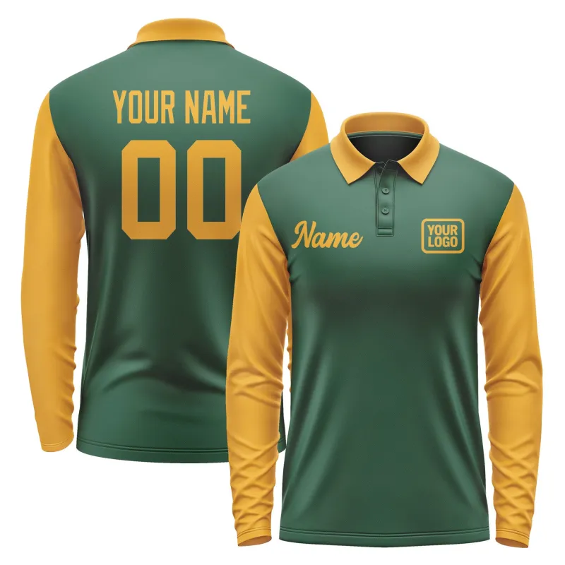 Custom Green Yellow Long Sleeve Polo Shirt sold by Tailorly