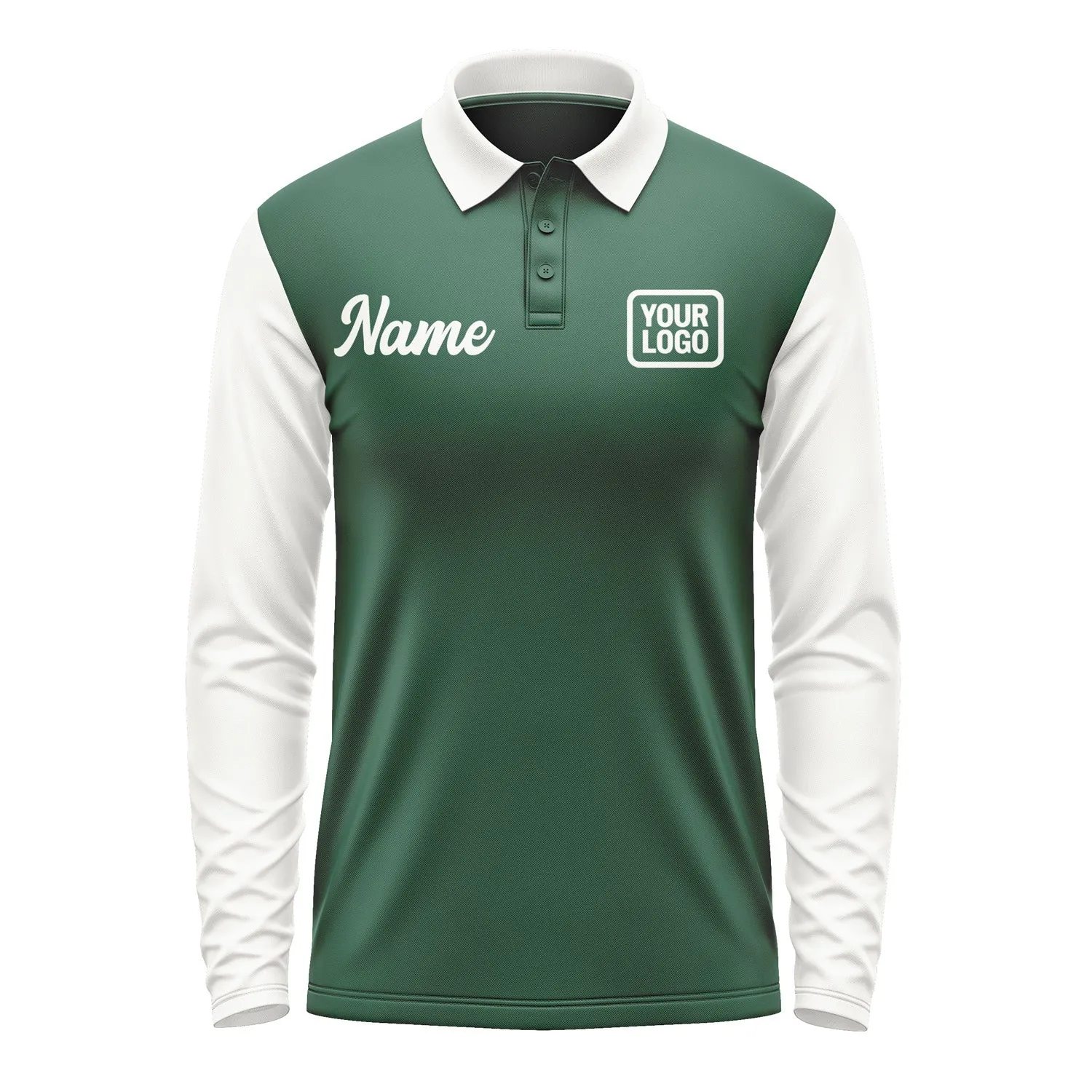 Custom Green White Long Sleeve Polo Shirt sold by Tailorly product image thumbnail 2