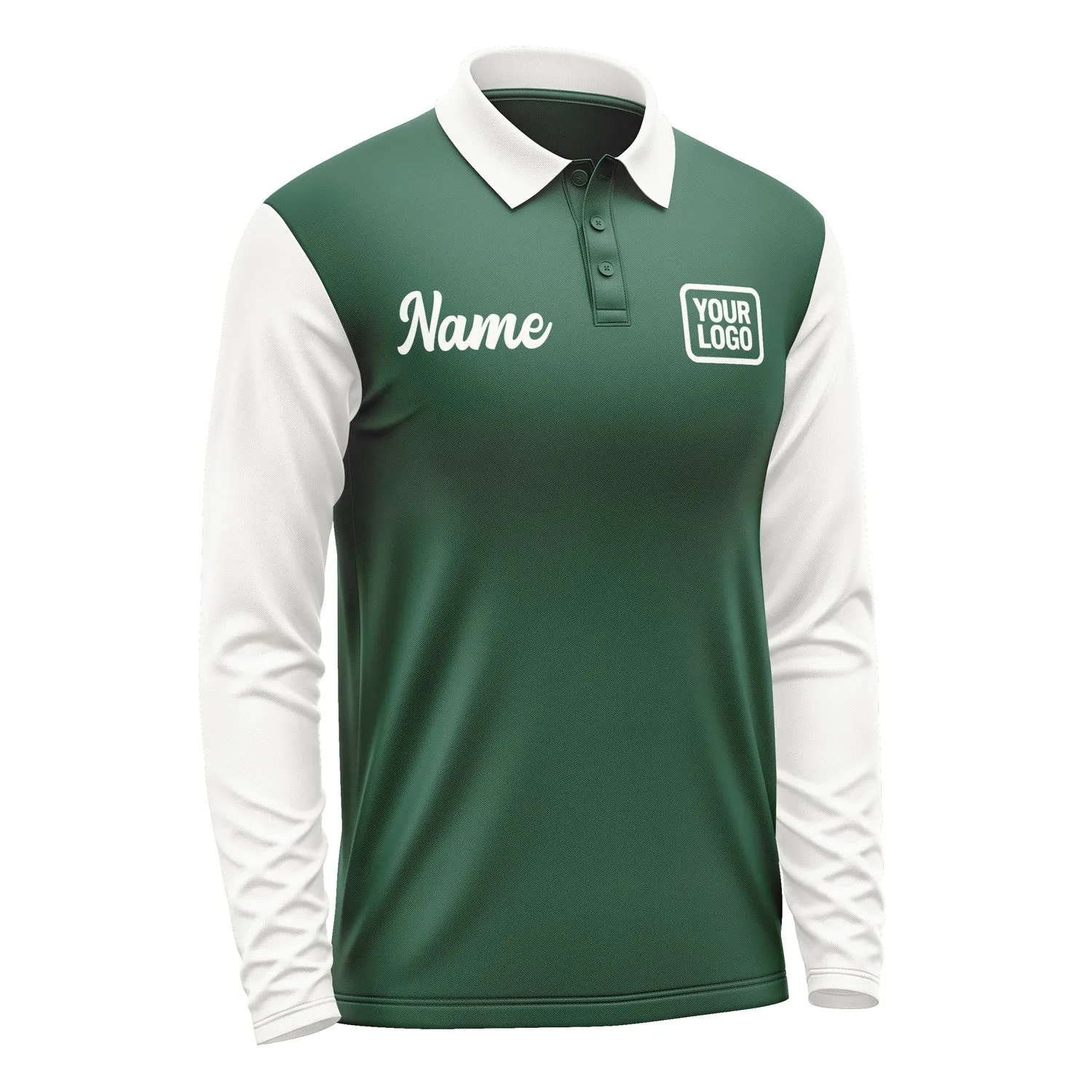 Custom Green White Long Sleeve Polo Shirt sold by Tailorly product image thumbnail 4