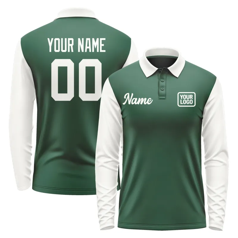 Custom Green White Long Sleeve Polo Shirt sold by Tailorly