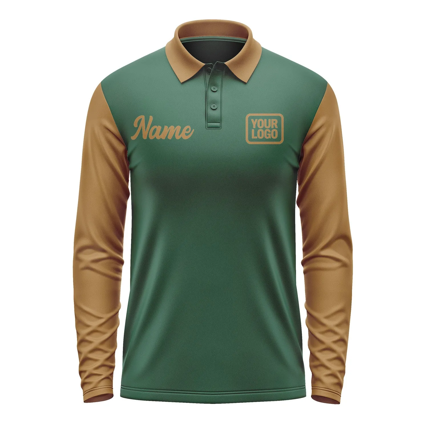 Custom Green Khaki Long Sleeve Polo Shirt sold by Tailorly product image thumbnail 2